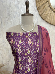 Ikat Print Maheshwari Unstitched Suit Set