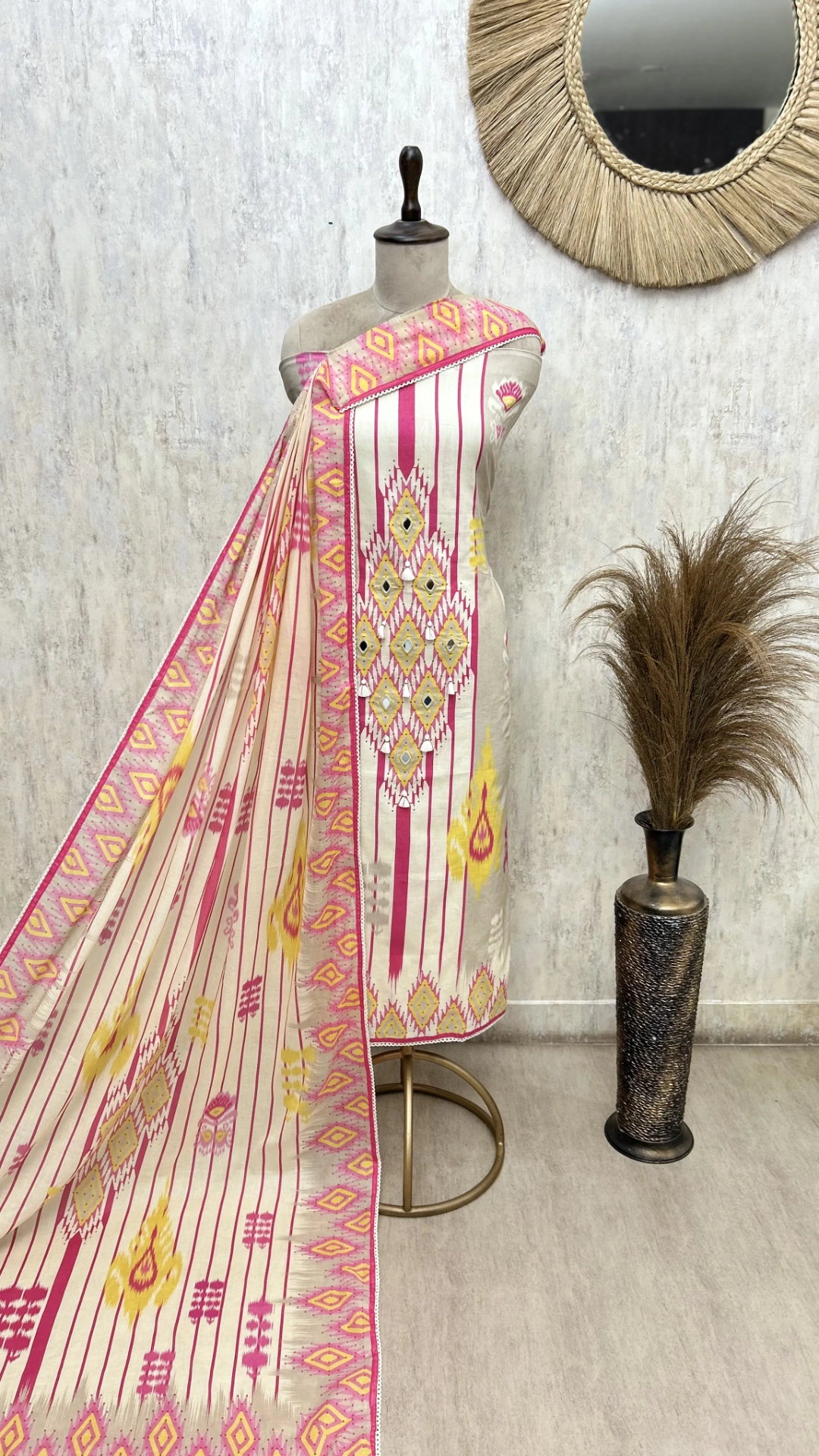Ikat Heritage Bloom Cotton Unstitched Suits