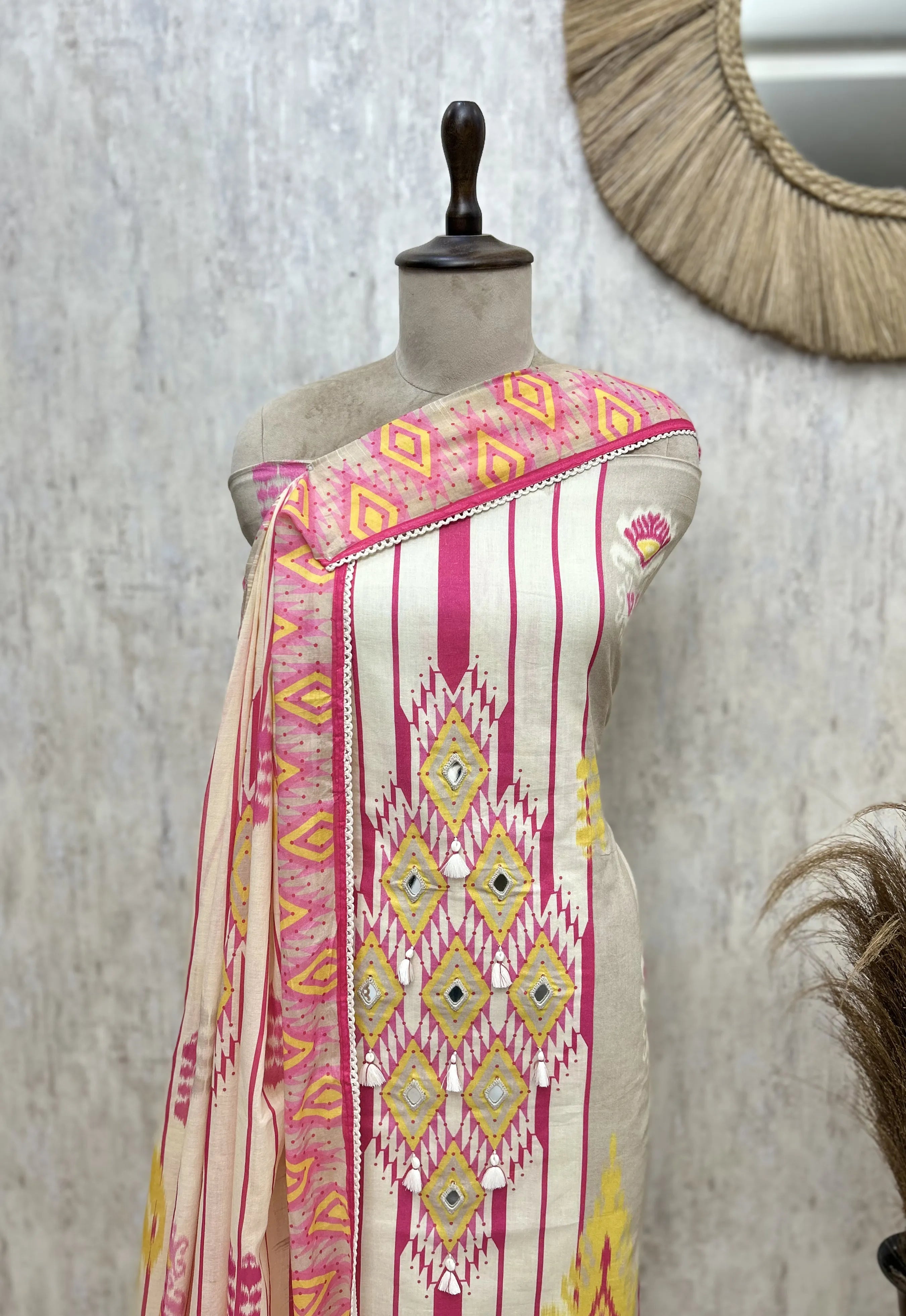 Ikat Heritage Bloom Cotton Unstitched Suits