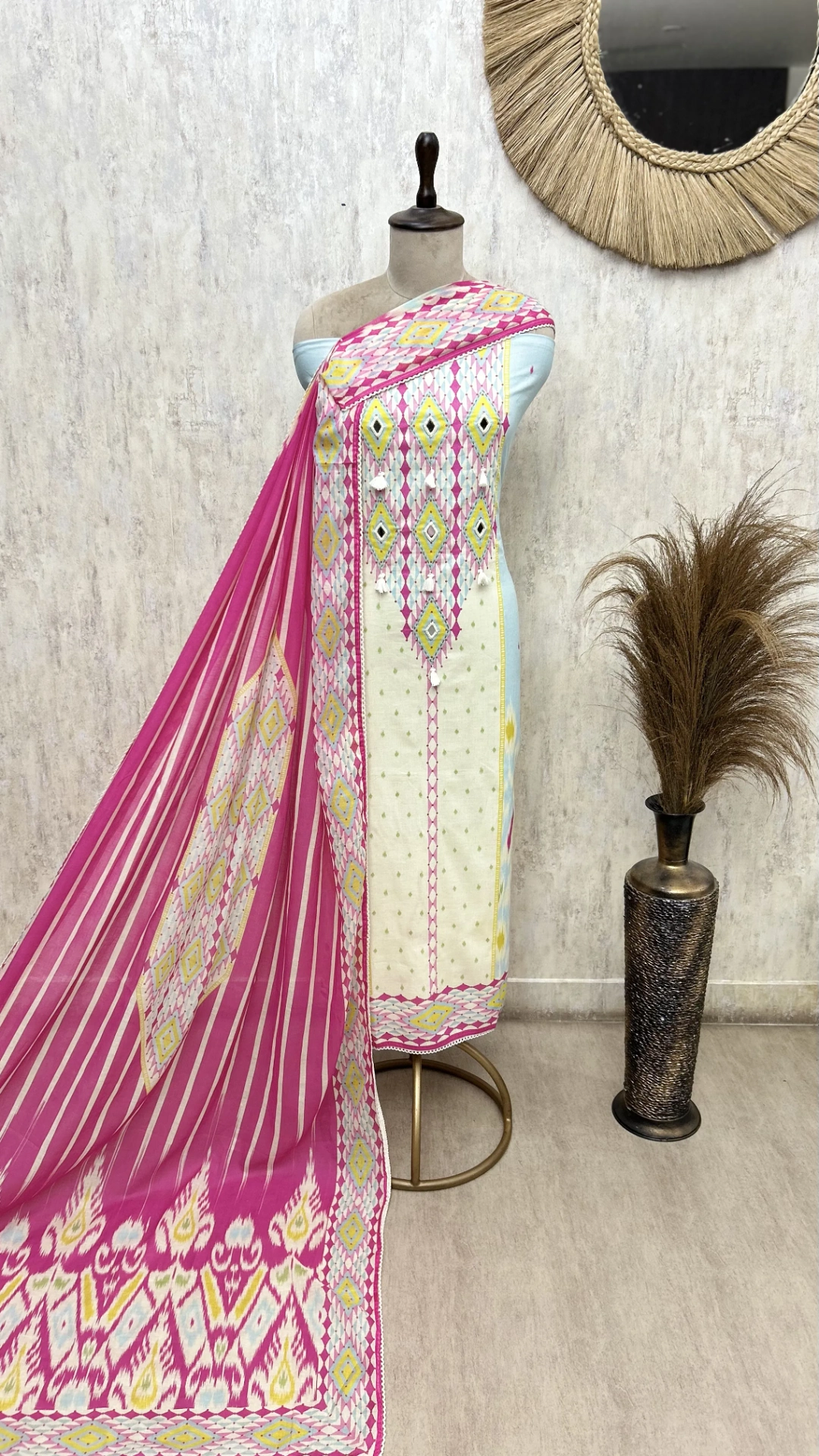 Ikat Heritage Bloom Cotton Unstitched Suits