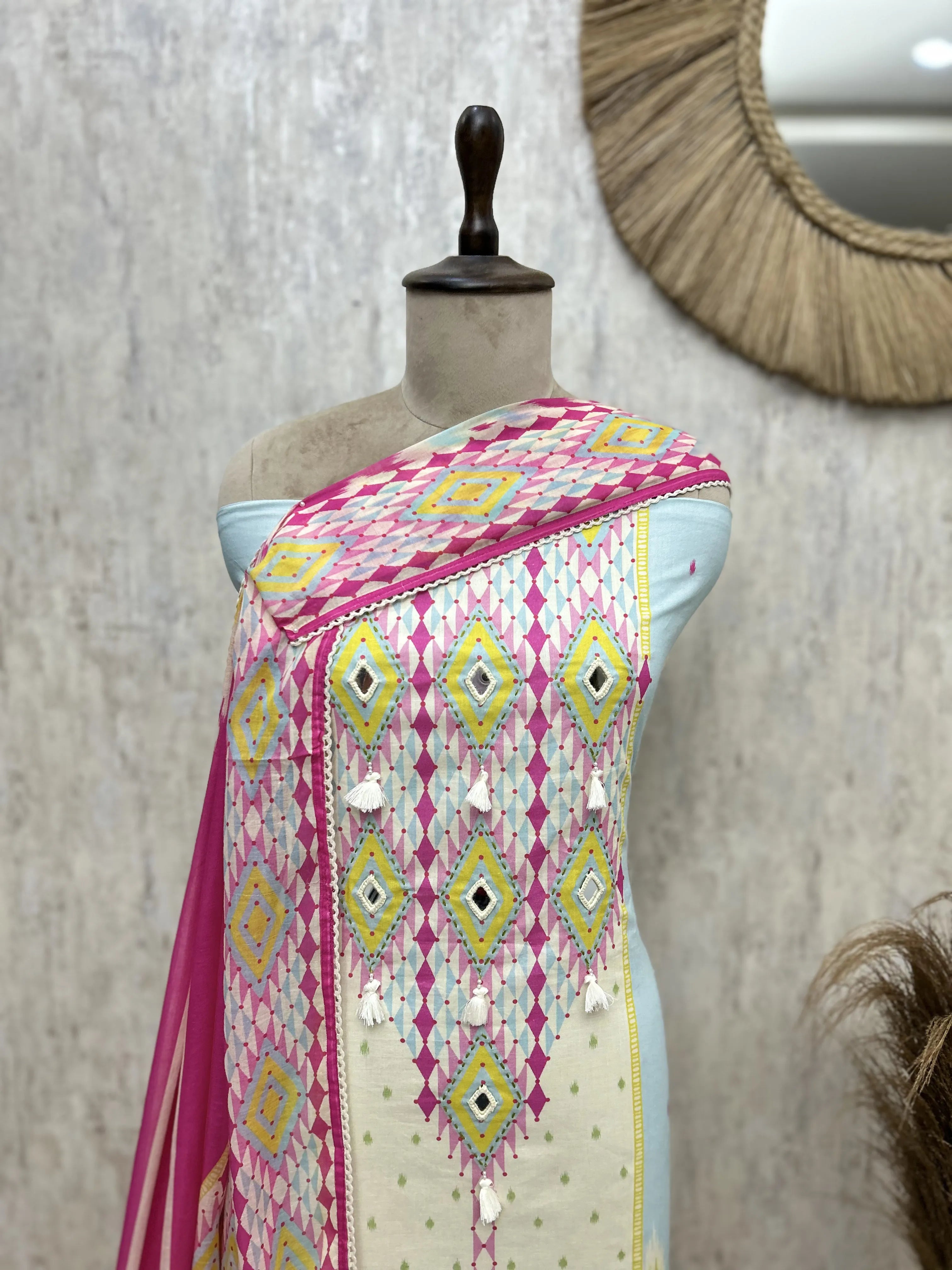 Ikat Heritage Bloom Cotton Unstitched Suits