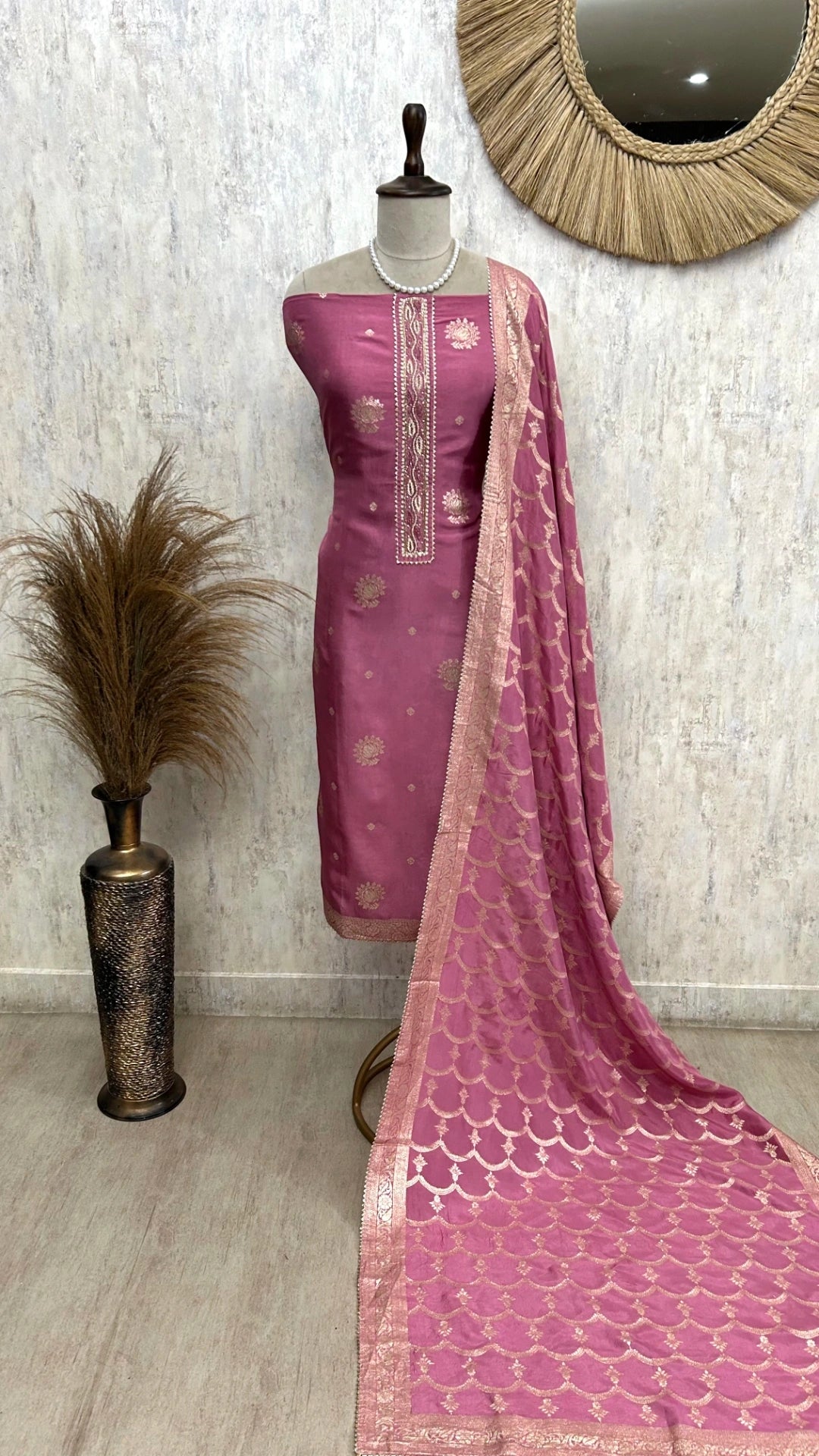 Dola Silk Unstitched Suit Set With Banarasi Weave