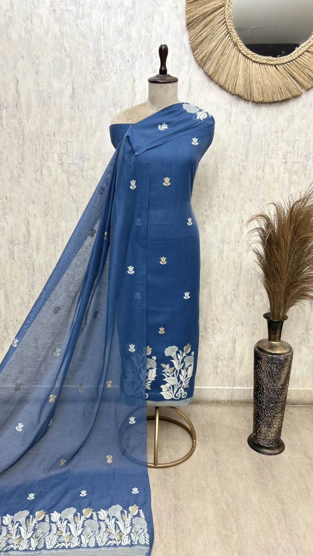 Indigo Jamdani Unstitched suit