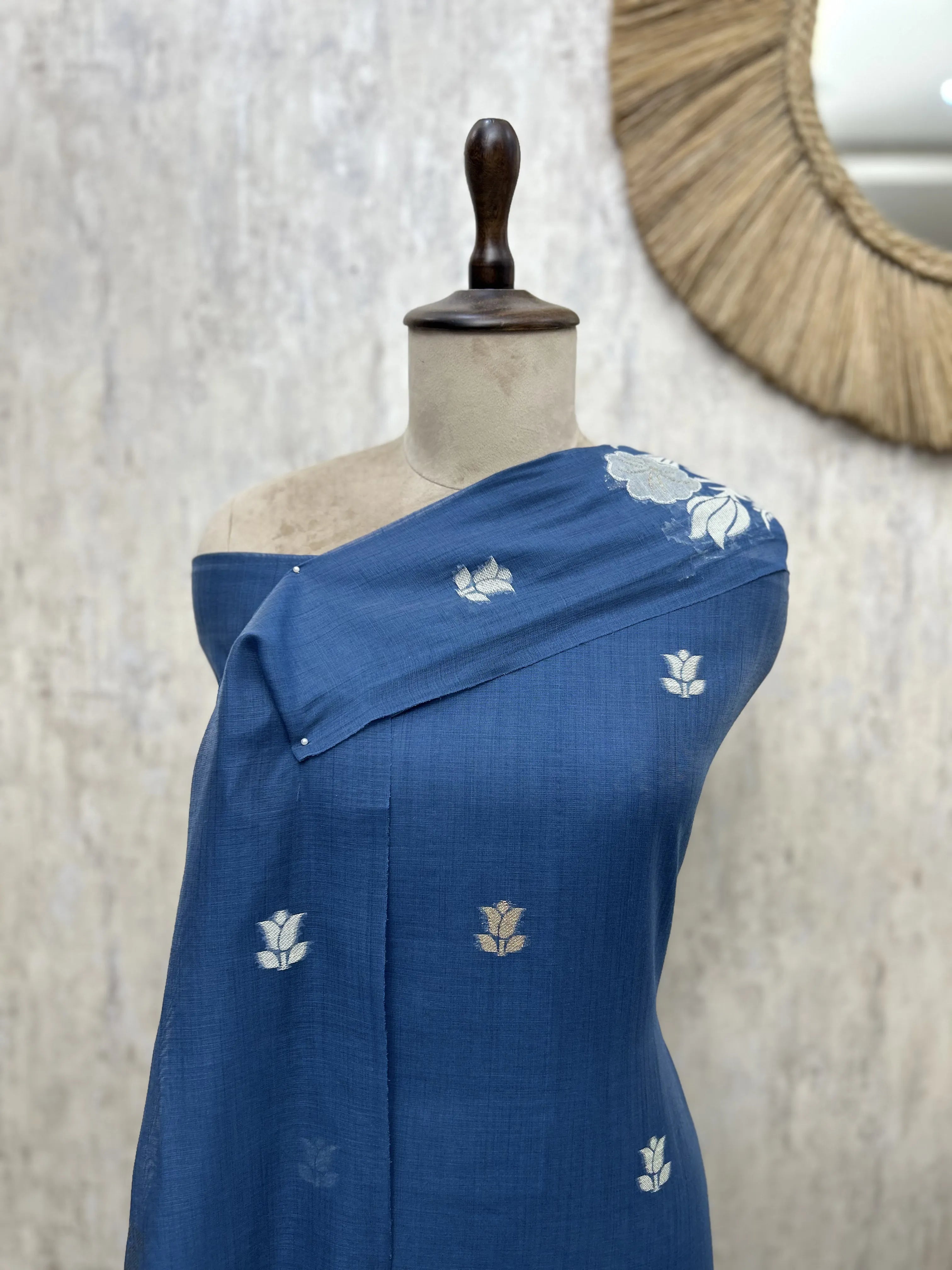 Indigo Jamdani Unstitched suit