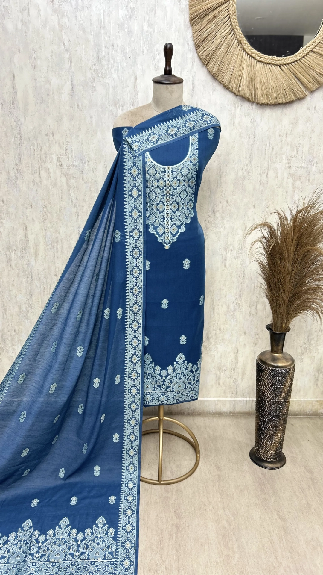 Indigo Jamdani Unstitched suit