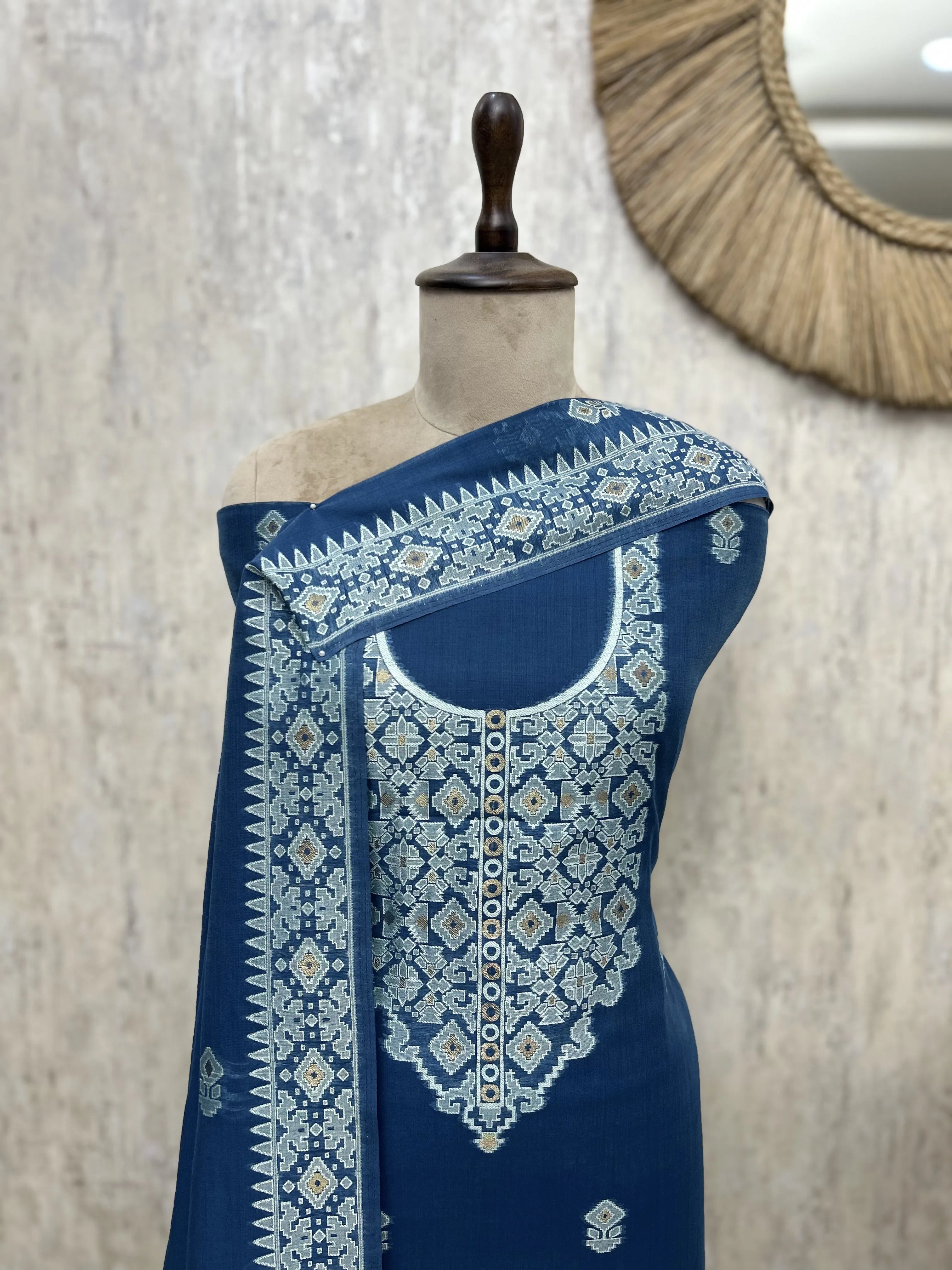 Indigo Jamdani Unstitched suit