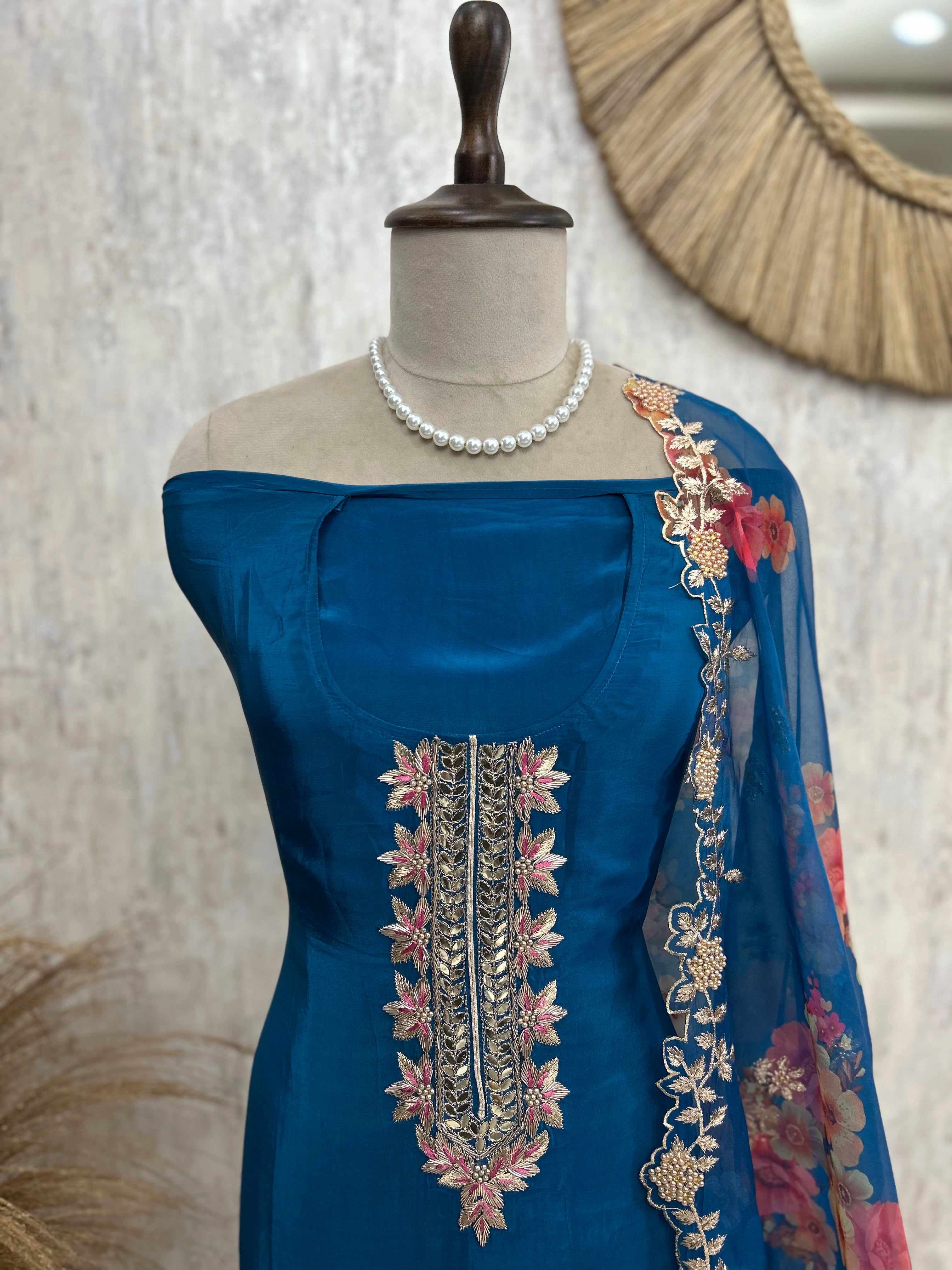 Crepe Unstitched Suit Set With Intricate Zardozi