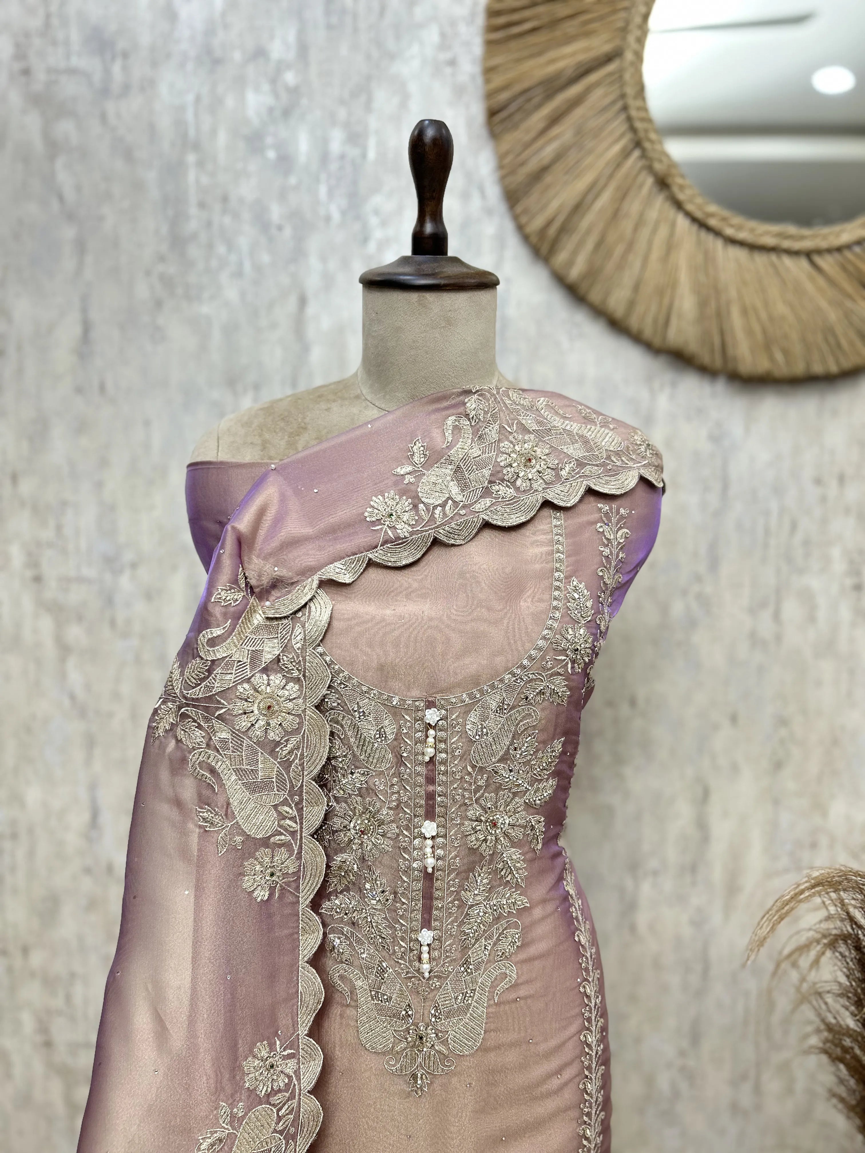 Majestic Embellished Glass Organza Unstitched Suit