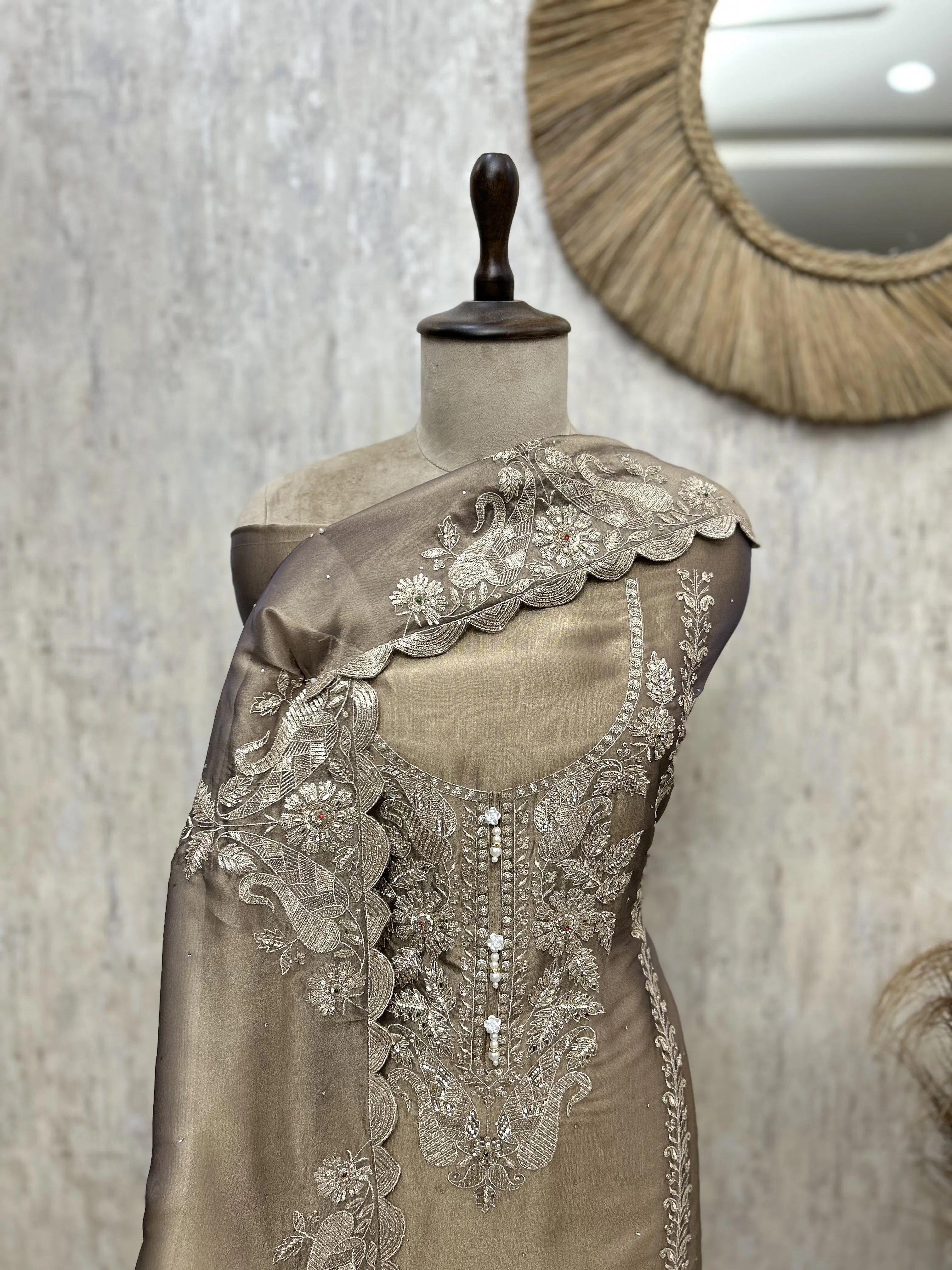 Majestic Embellished Glass Organza Unstitched Suit
