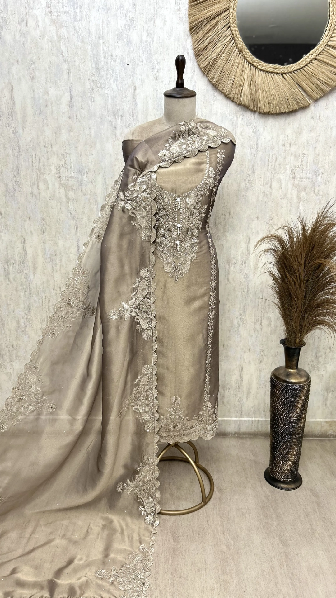 Majestic Embellished Glass Organza Unstitched Suit