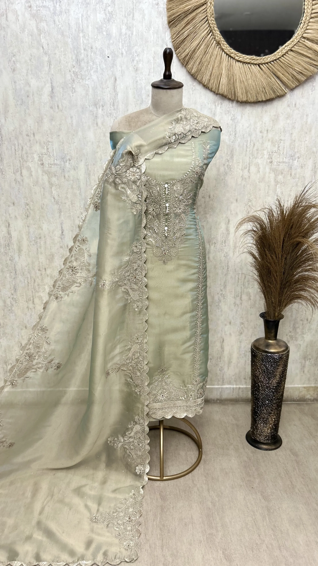 Majestic Embellished Glass Organza Unstitched Suit