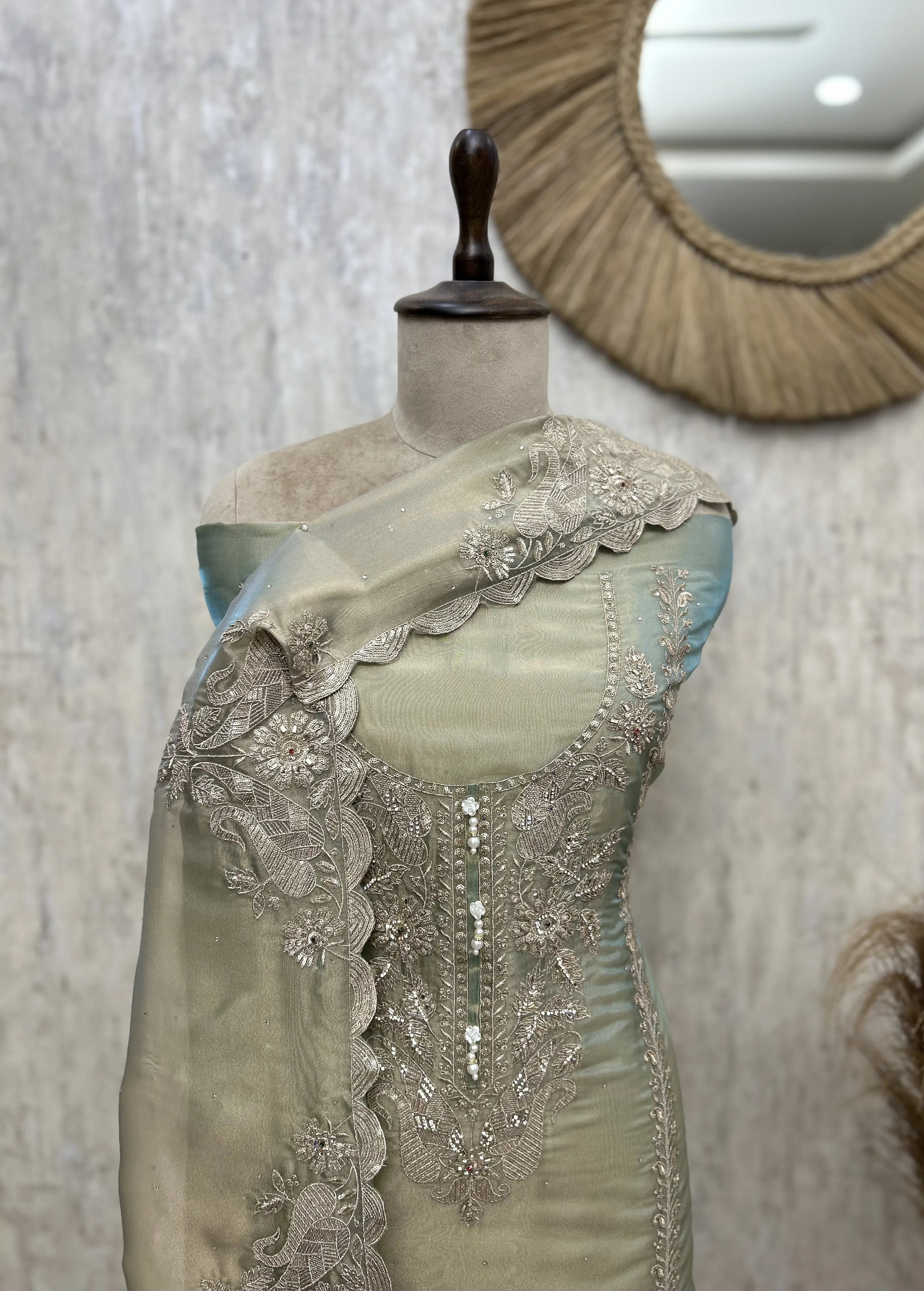 Majestic Embellished Glass Organza Unstitched Suit
