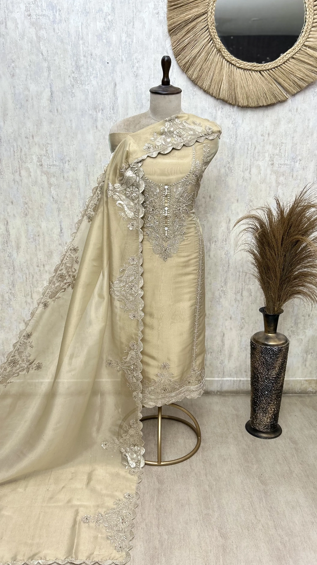 Majestic Embellished Glass Organza Unstitched Suit
