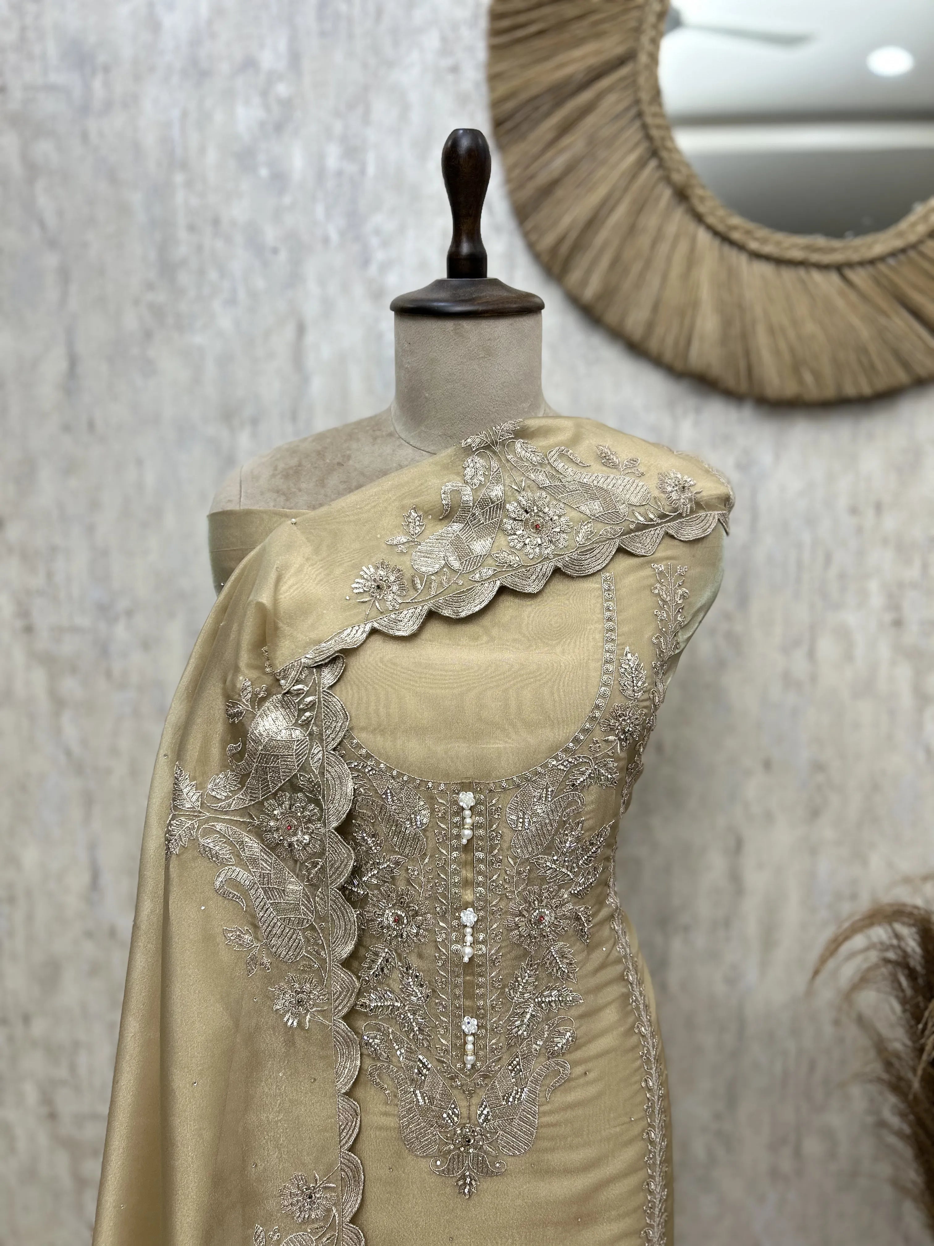 Majestic Embellished Glass Organza Unstitched Suit