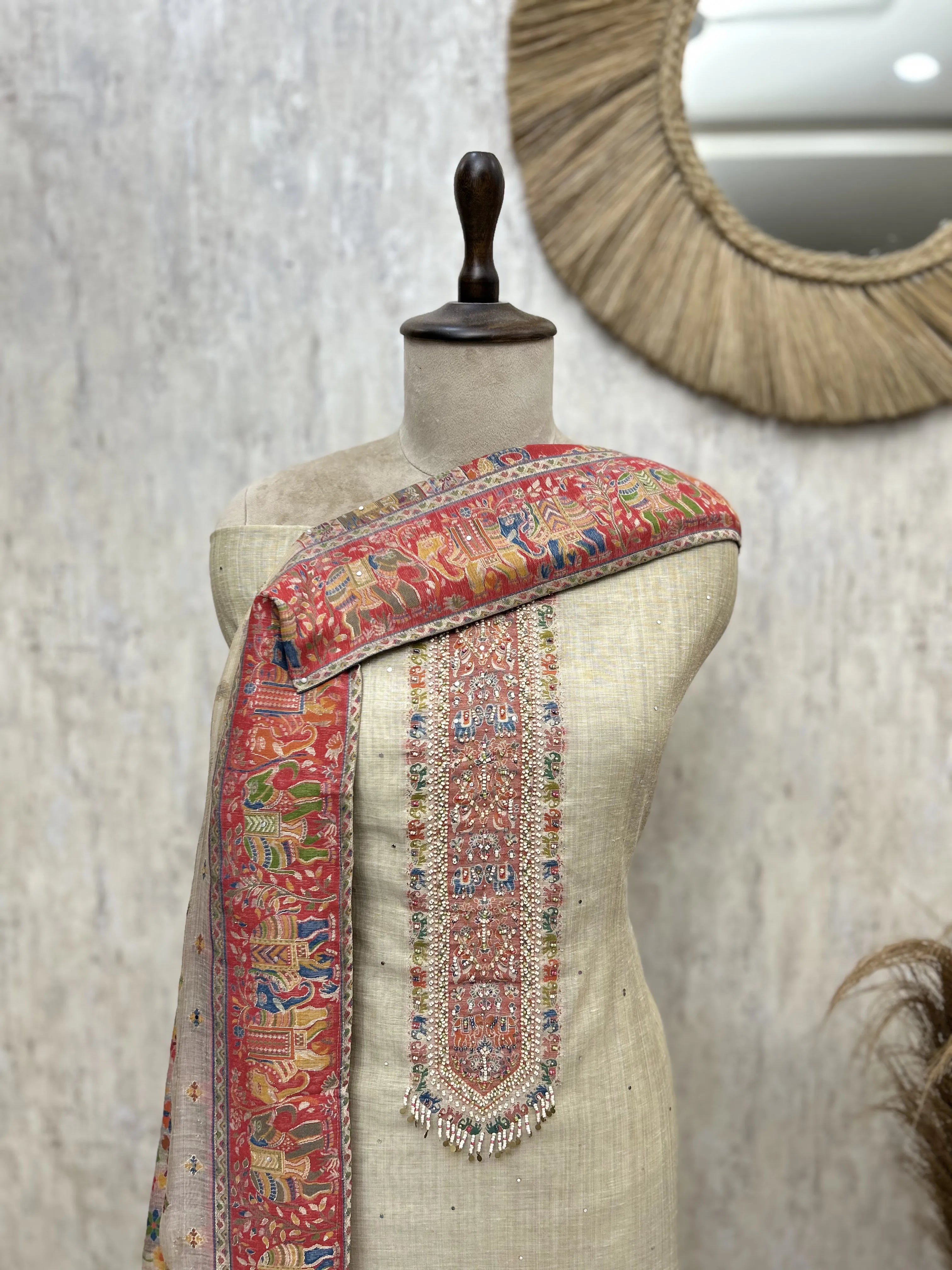 Royal Tapestry Jamdani Linen Unstitched Suit