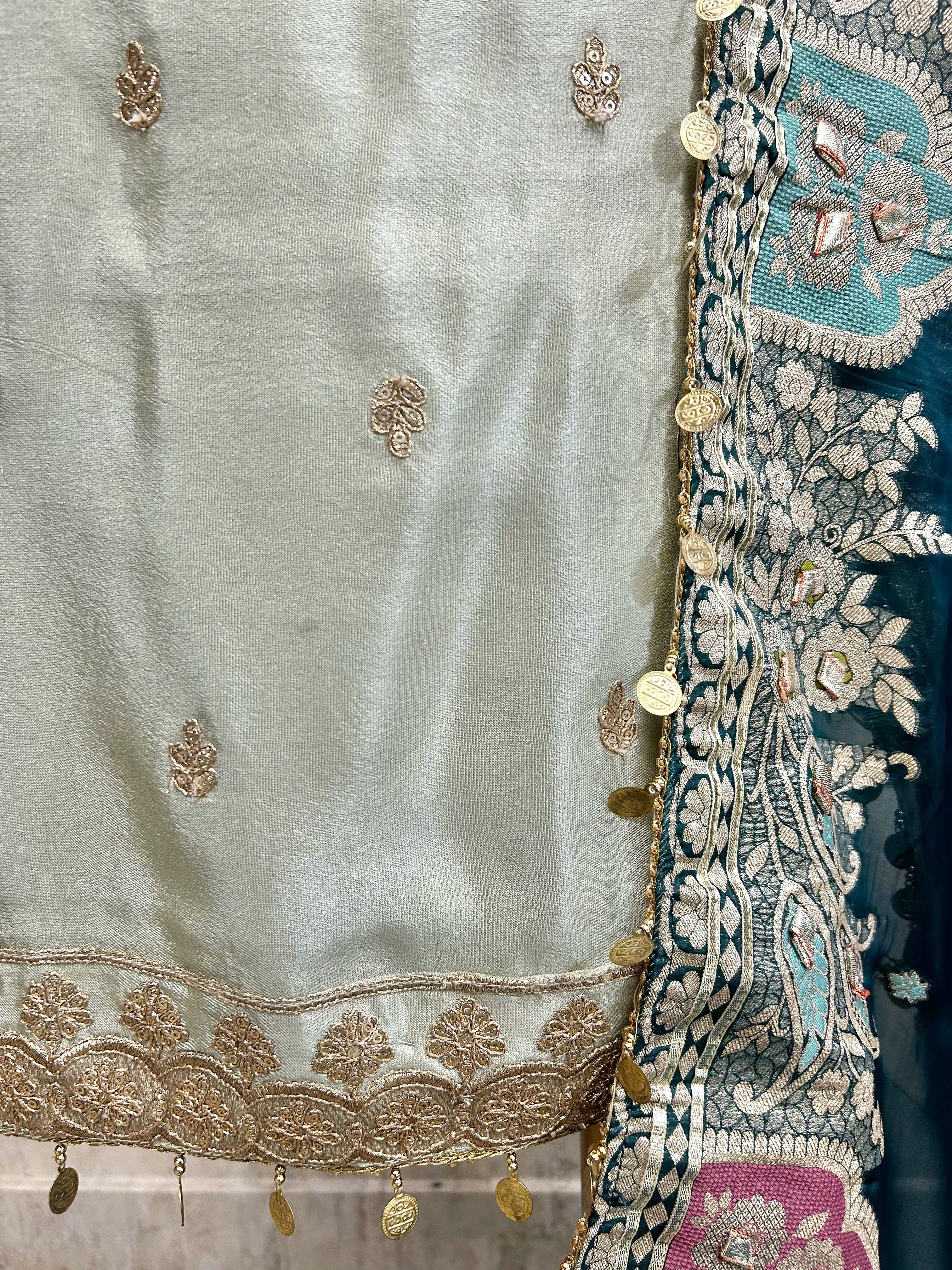 Tissue Unstitched Suit Set With Zari Neckline