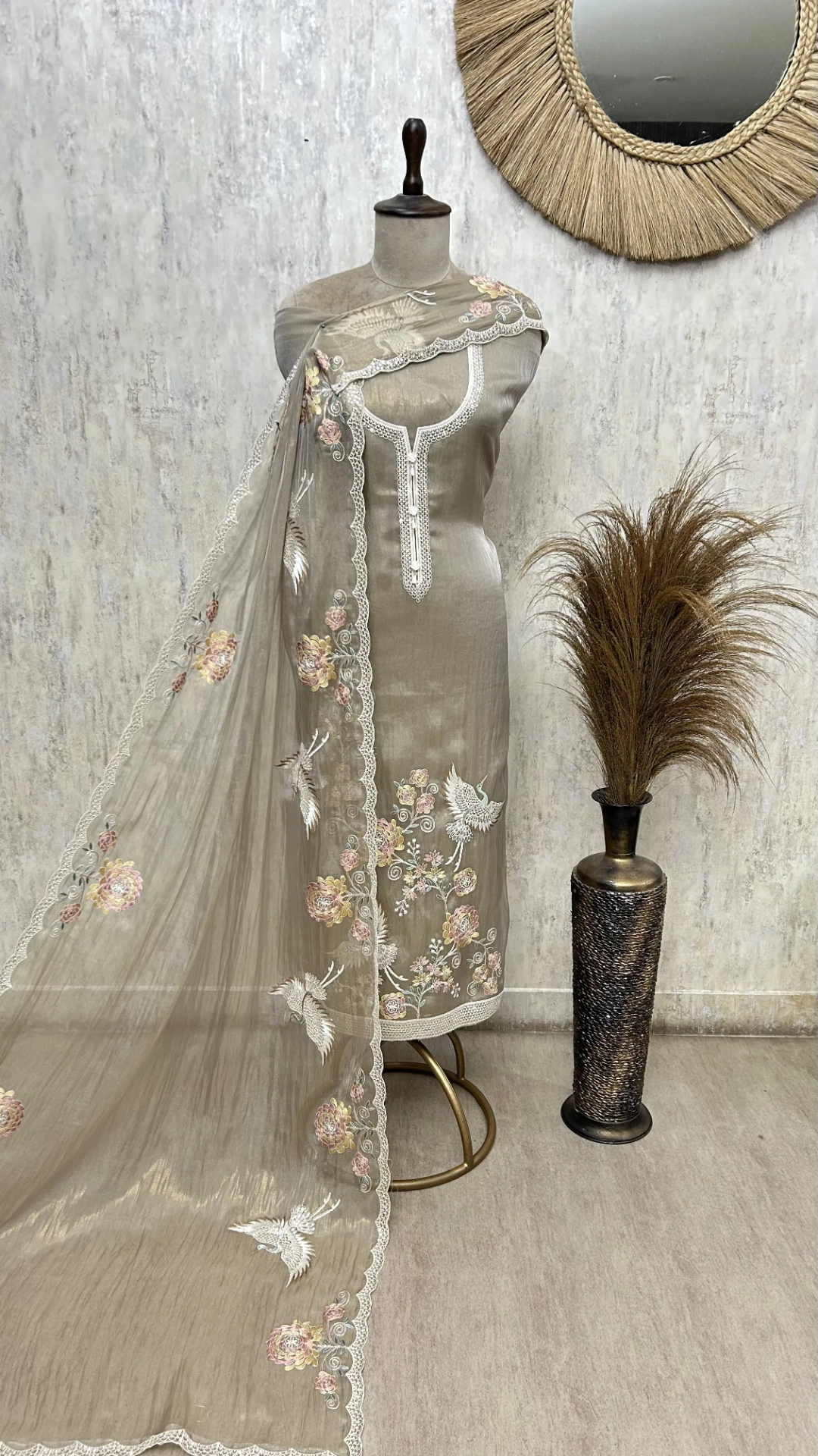 Ethereal Bloom Glass Organza Unstitched Suit