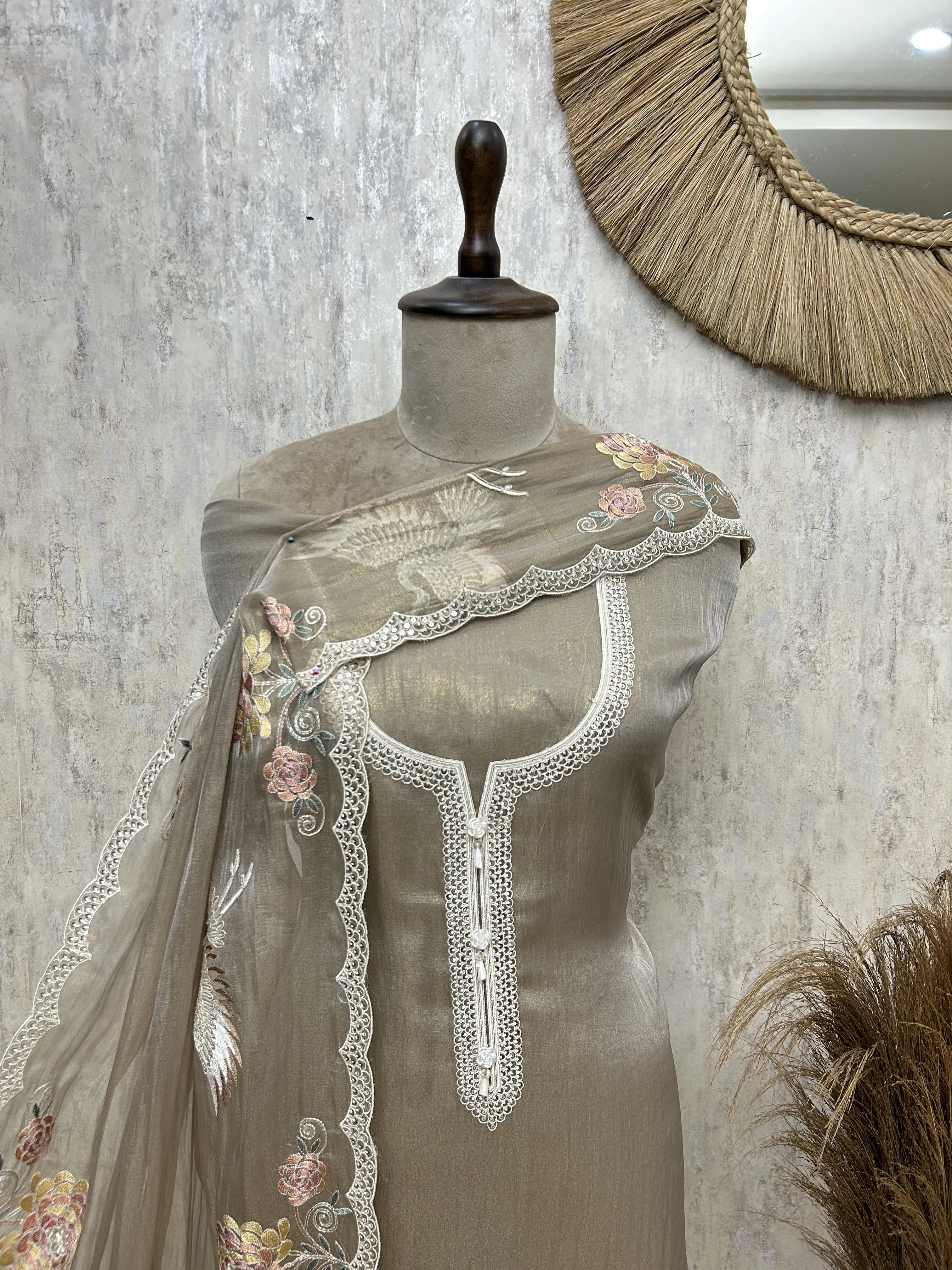 Ethereal Bloom Glass Organza Unstitched Suit