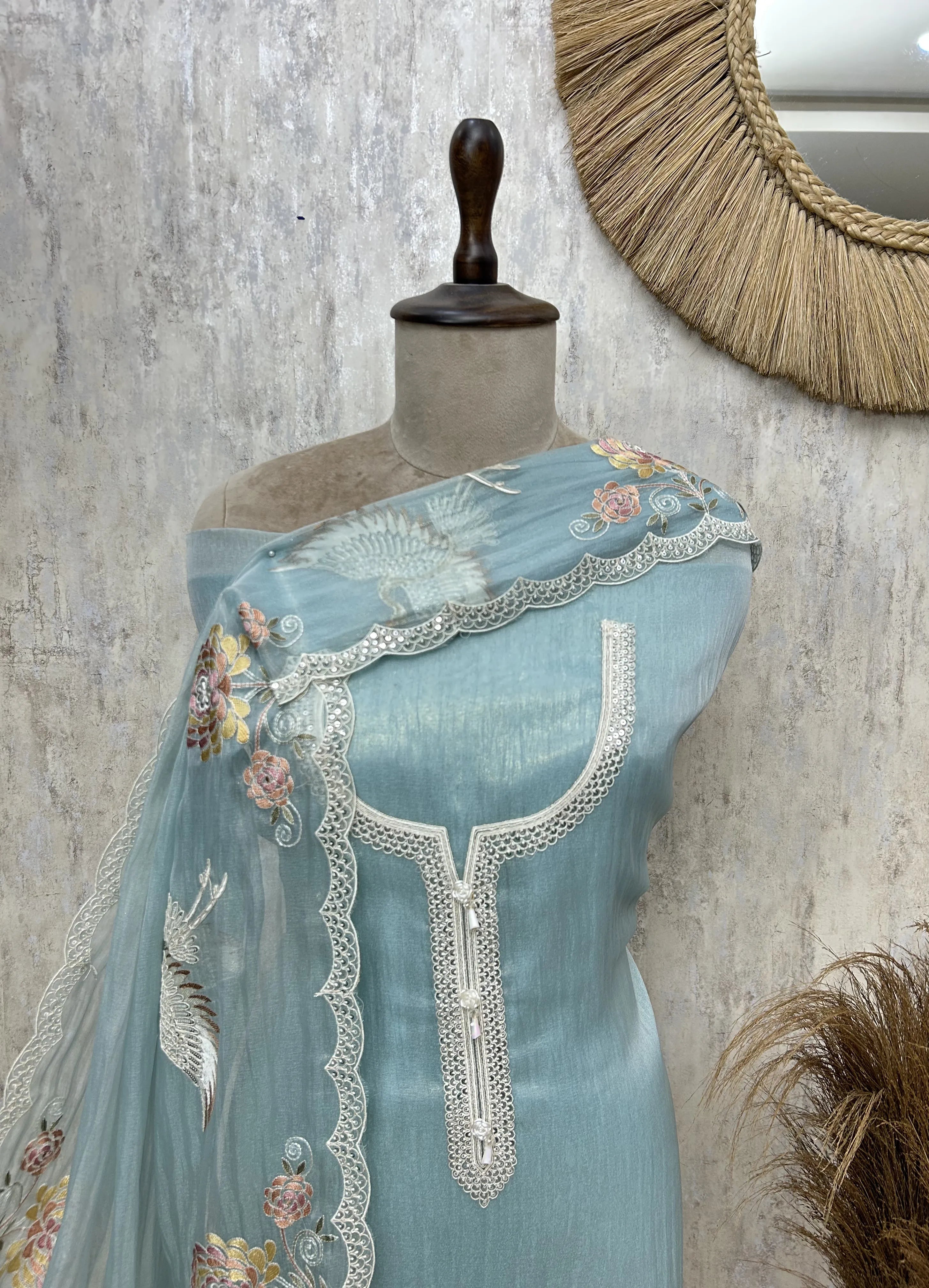 Ethereal Bloom Glass Organza Unstitched Suit