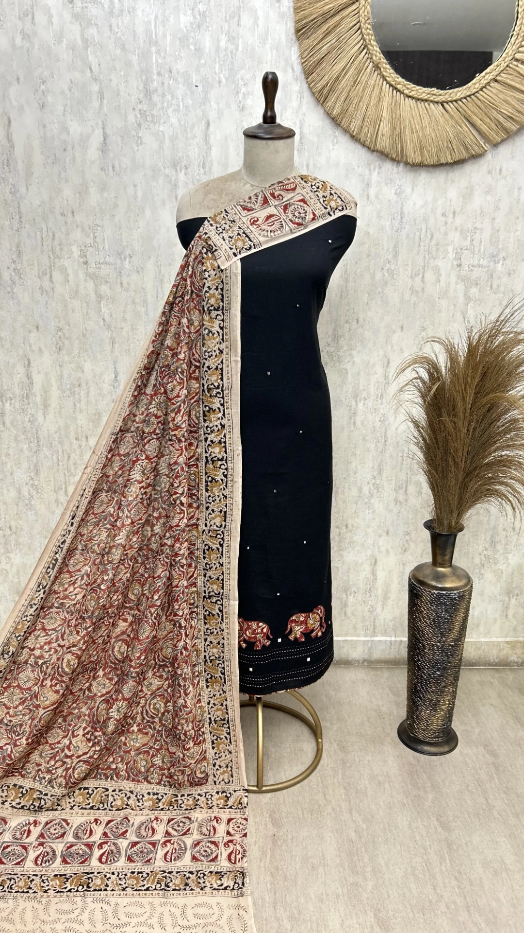 Royal Kalamkari Trail Cotton Unstitched Suit