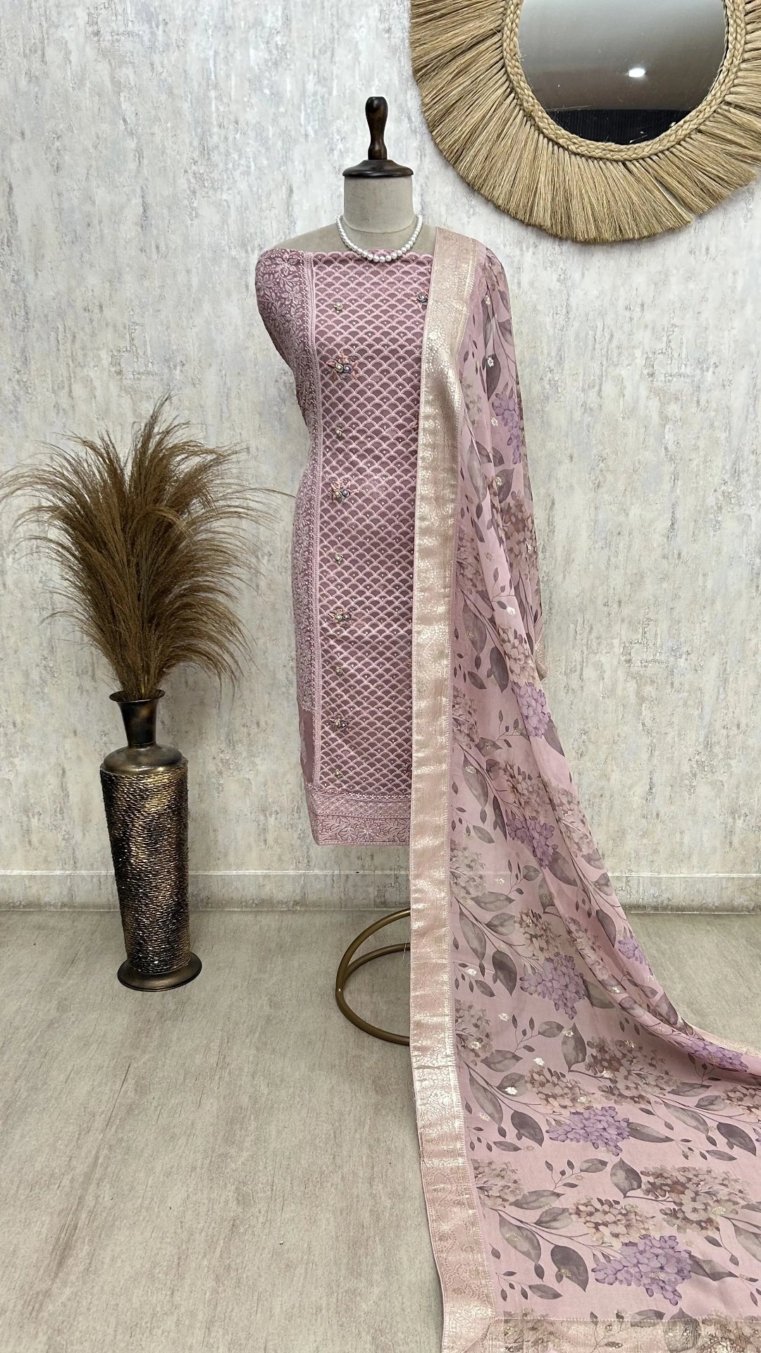 Blush Lucknawi Grace Unstiched Suit
