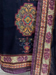 Linen Unstitched Suit Set With Kantha Embroidery