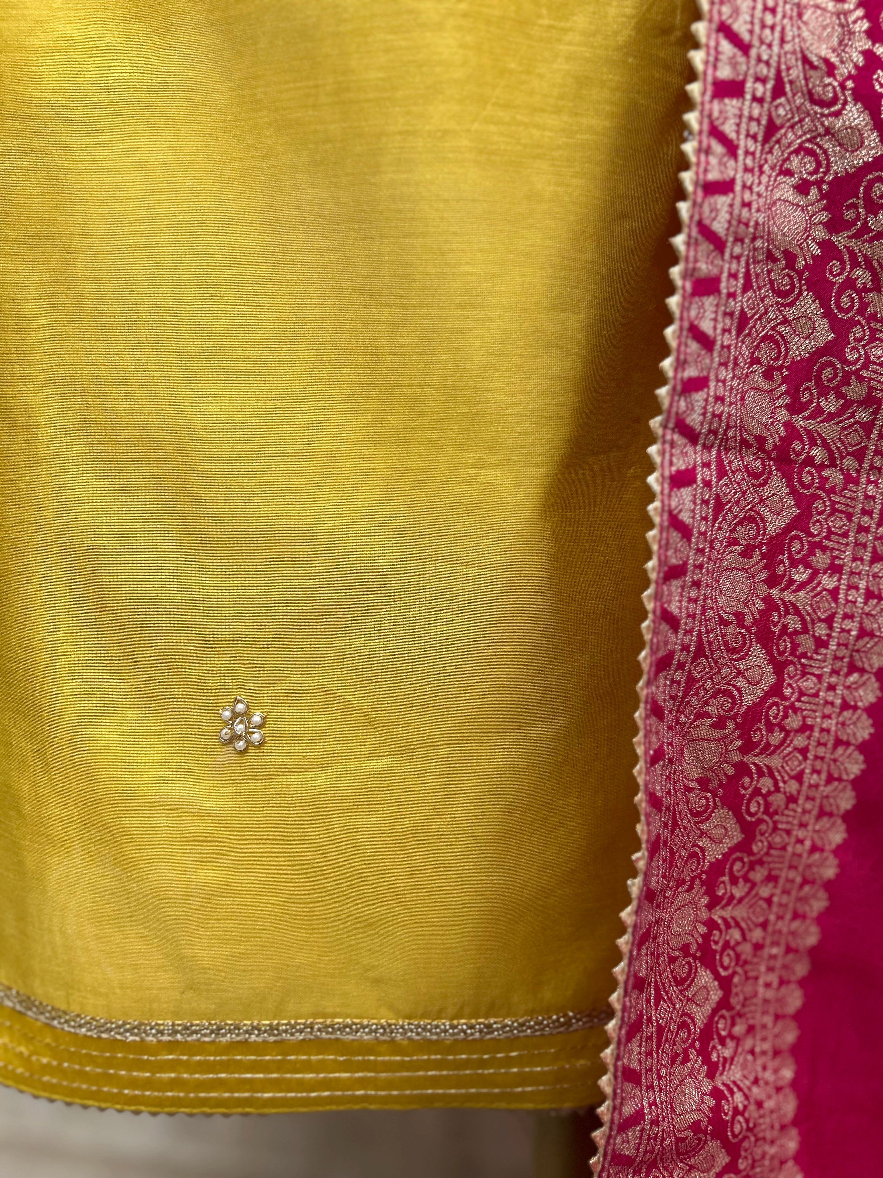 Maheshwari Unstitched Suit Set With Hand Work