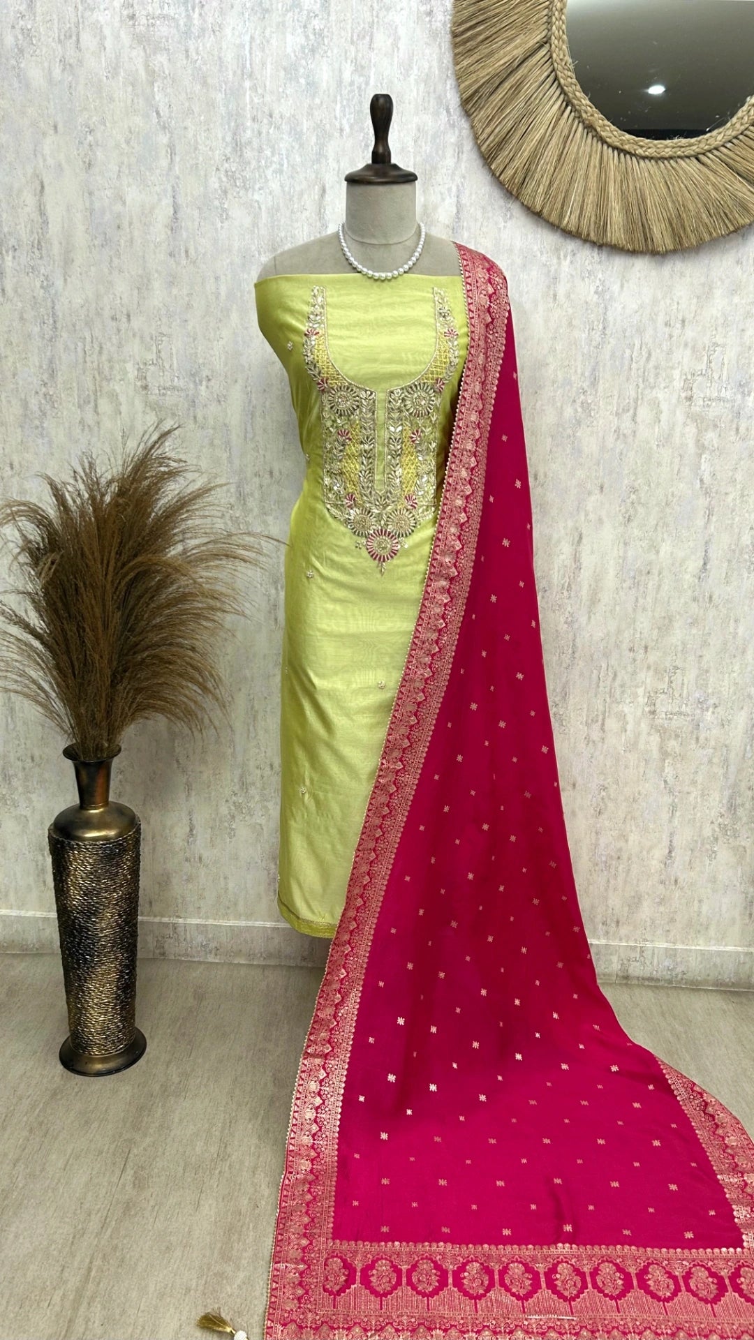 Maheshwari Unstitched Suit Set With Hand Work