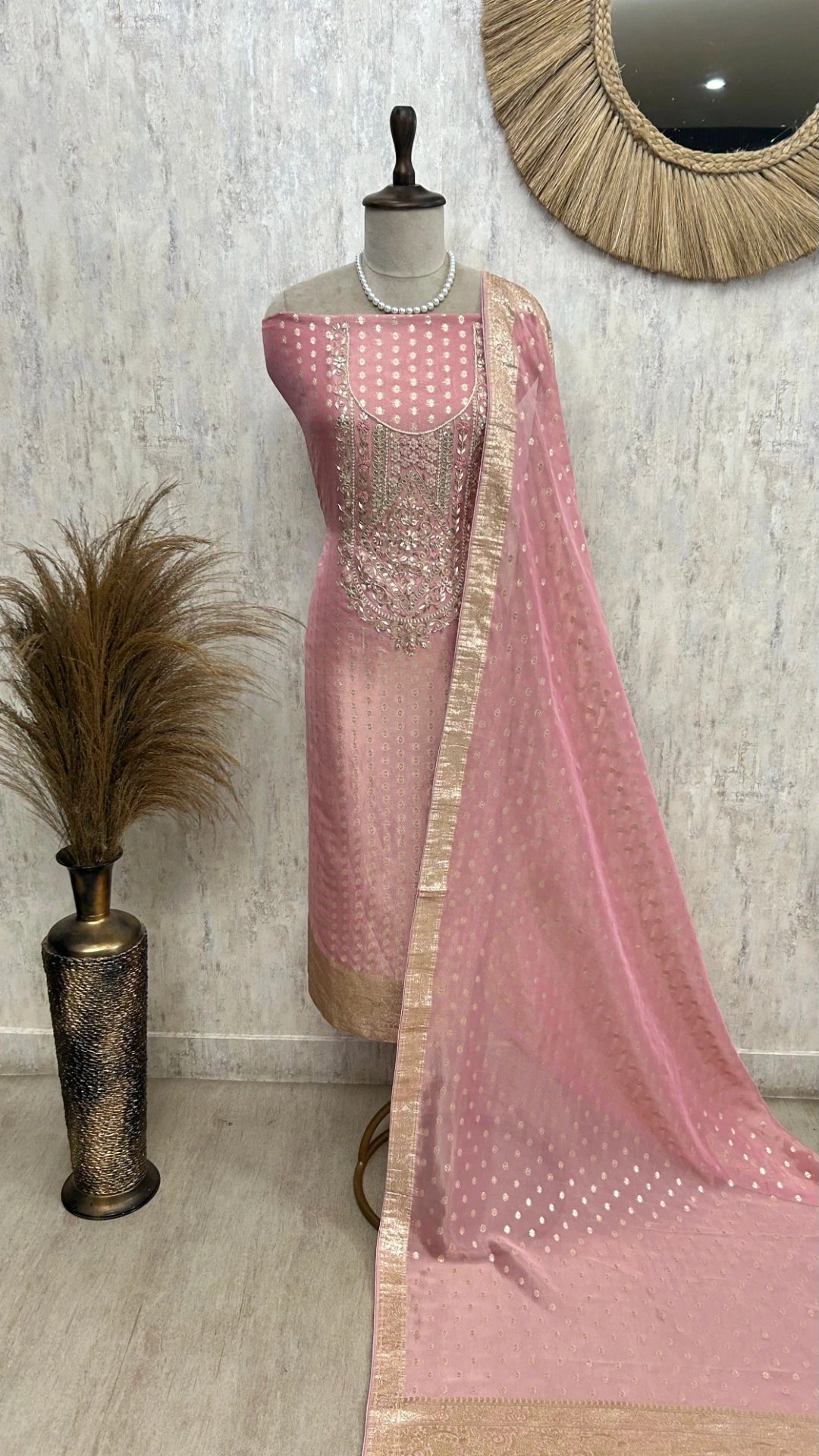 Zardozi Work On Tissue Unstitched Suit Set