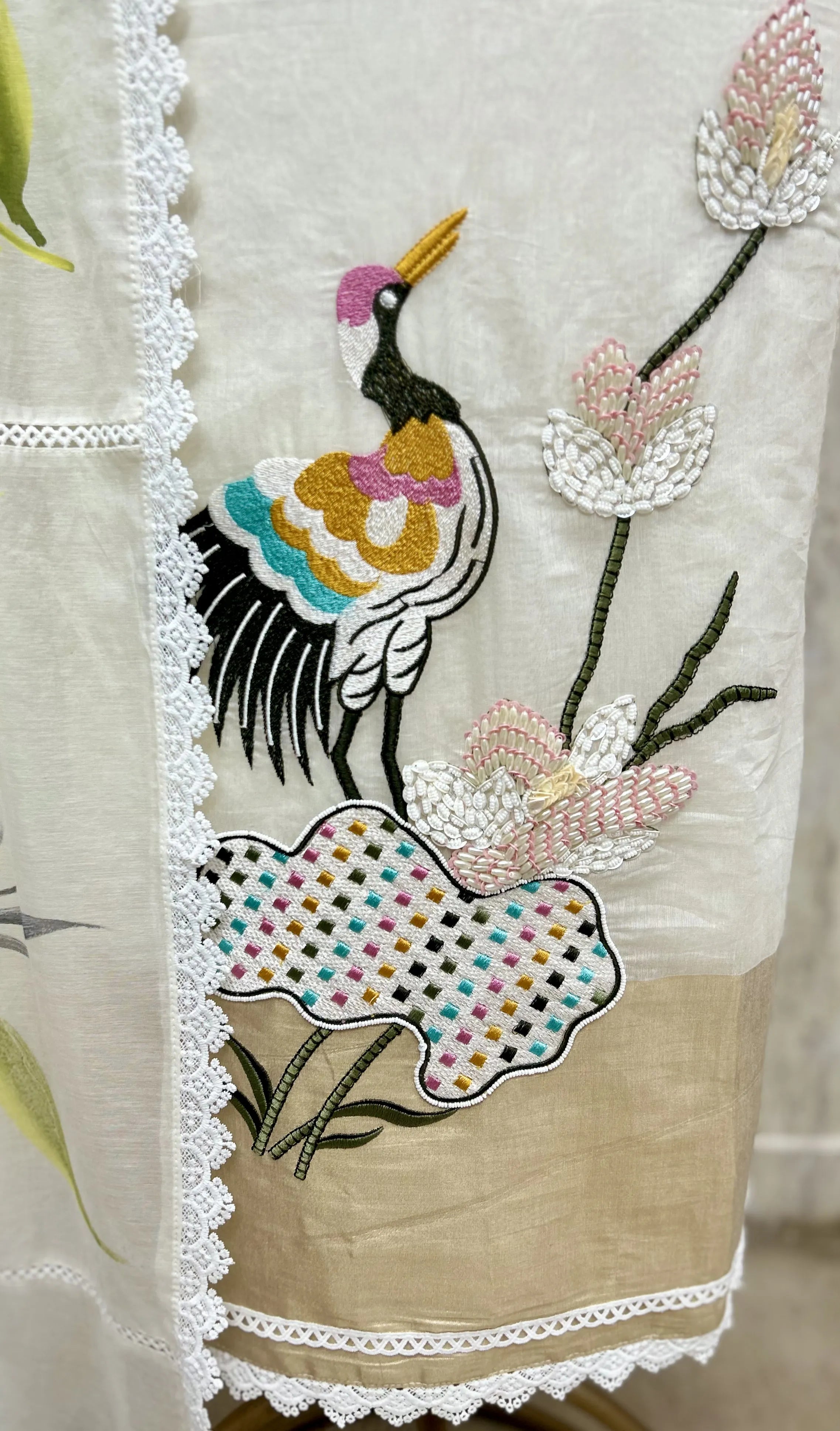 Blooming Aviary Mul Chanderi Unstitched Suit