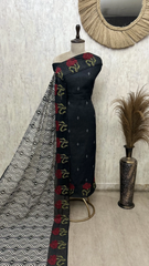 Botanical Border Linen Unstitched Suit with Graphic Wave Dupatta