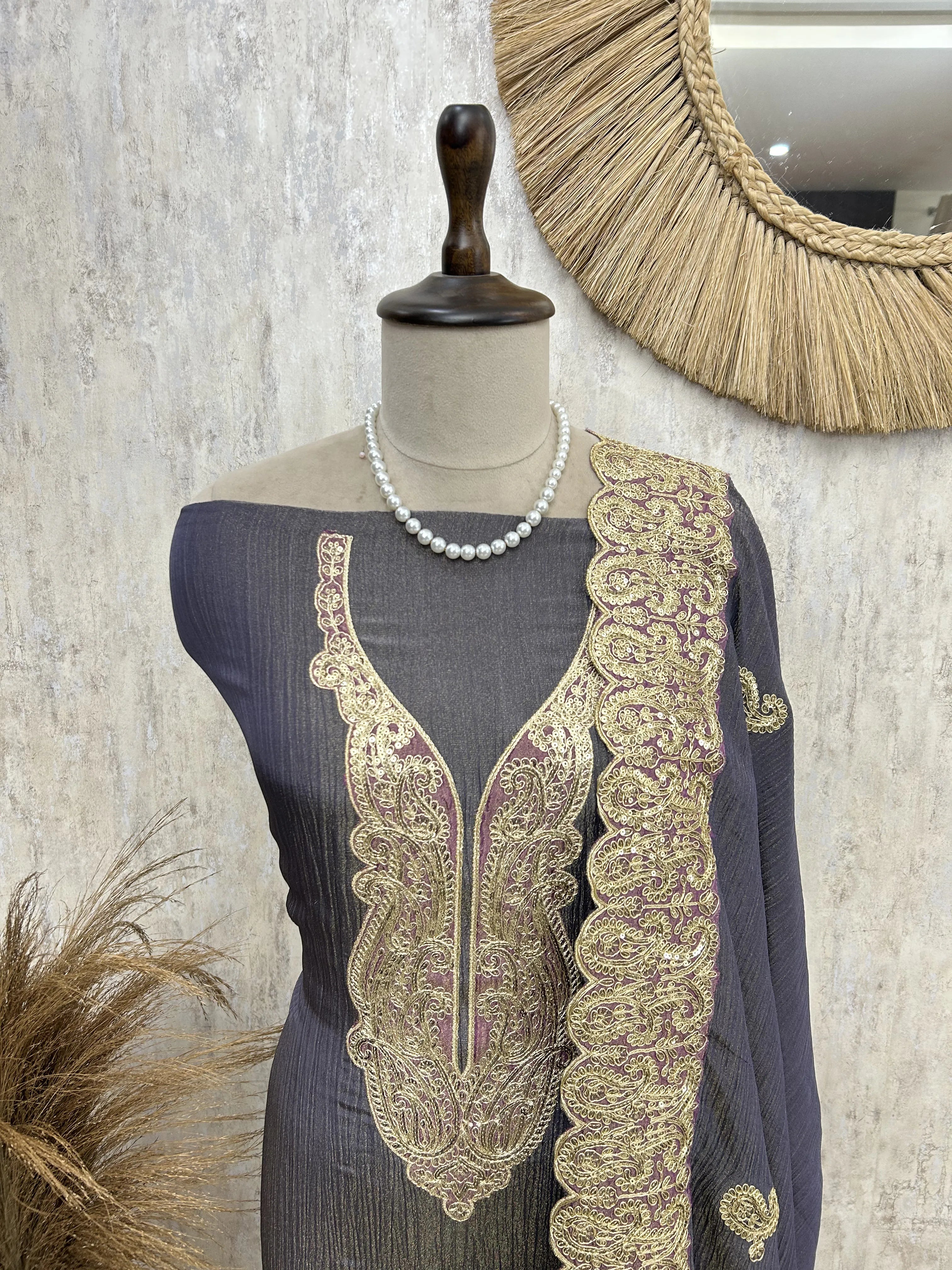 Classic Wine Charm Unstiched Suit