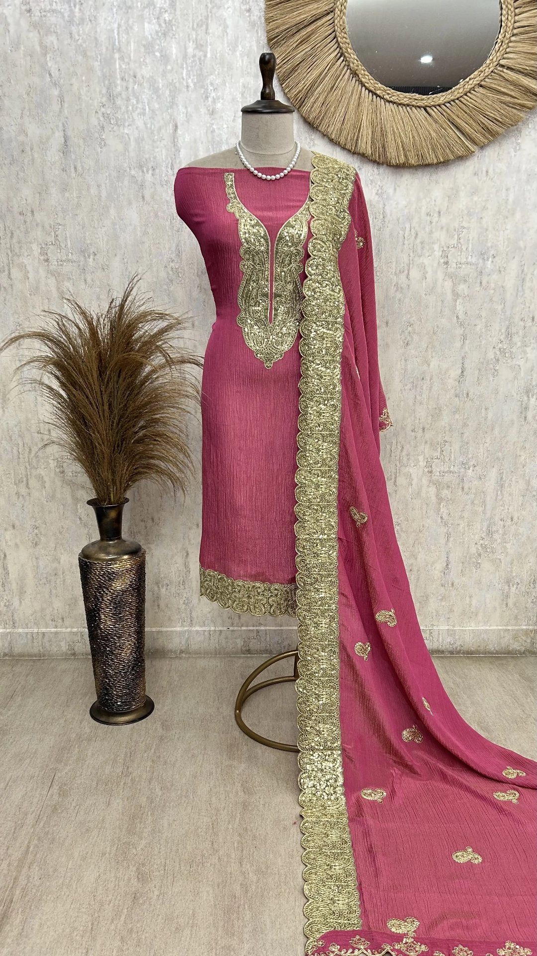 Classic Wine Charm Unstiched Suit