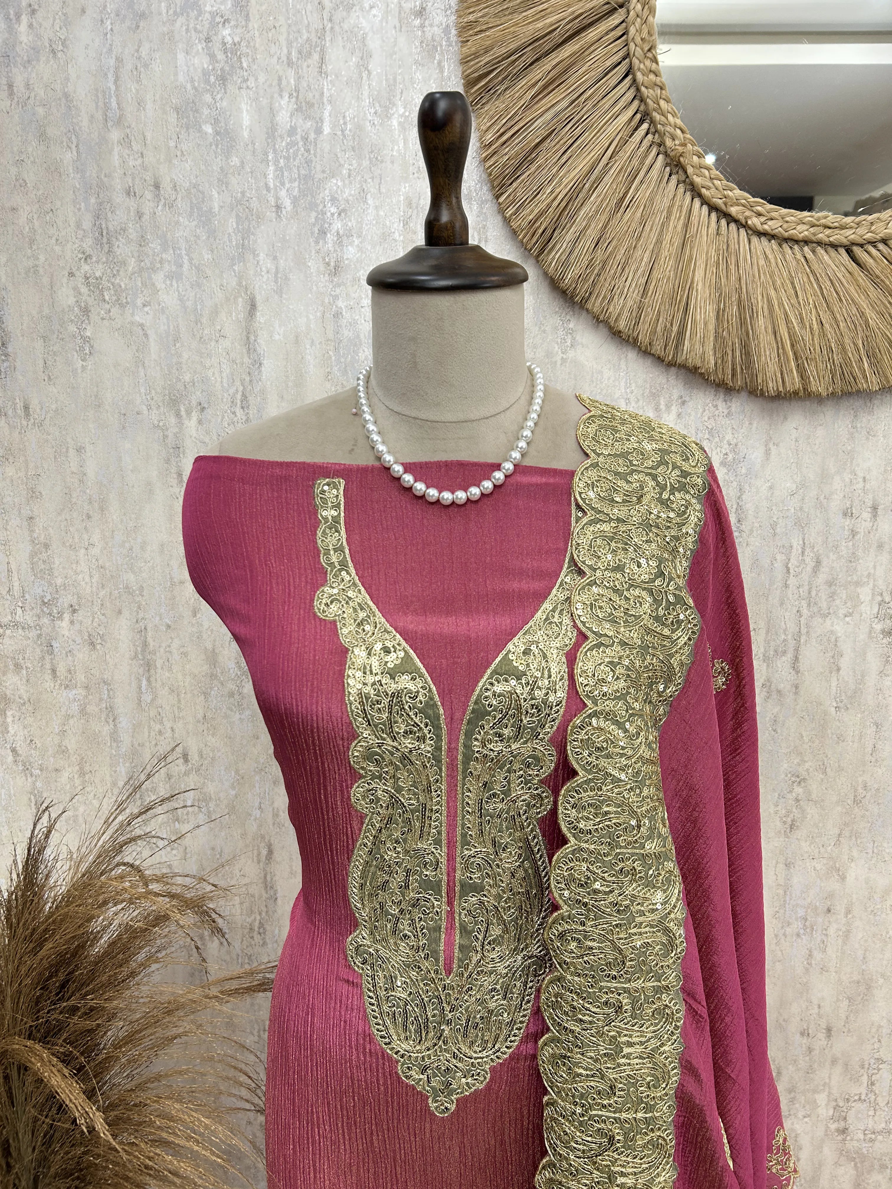 Classic Wine Charm Unstiched Suit