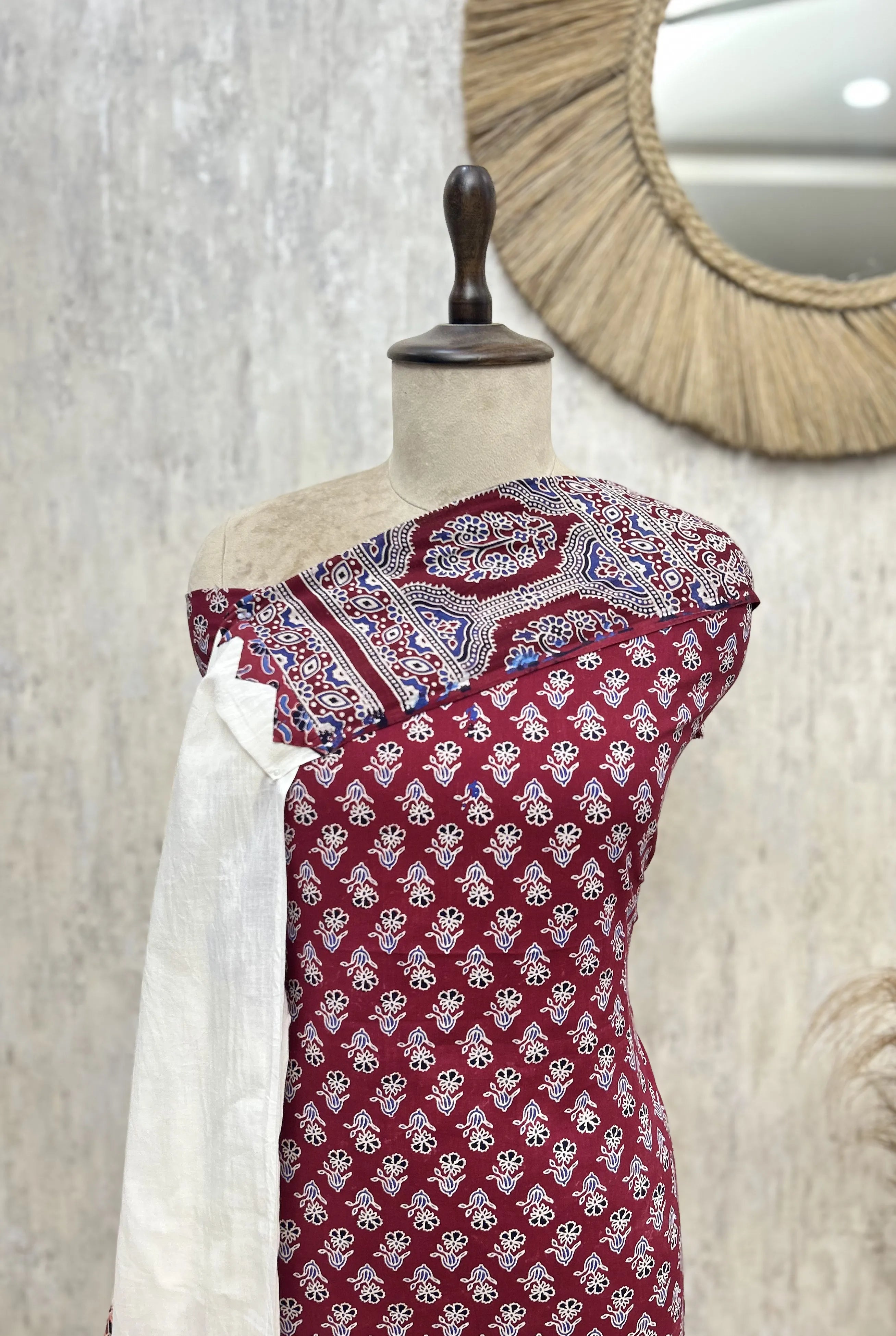 Ajrakh Buti Handblock Print Cotton Unstitched Suits