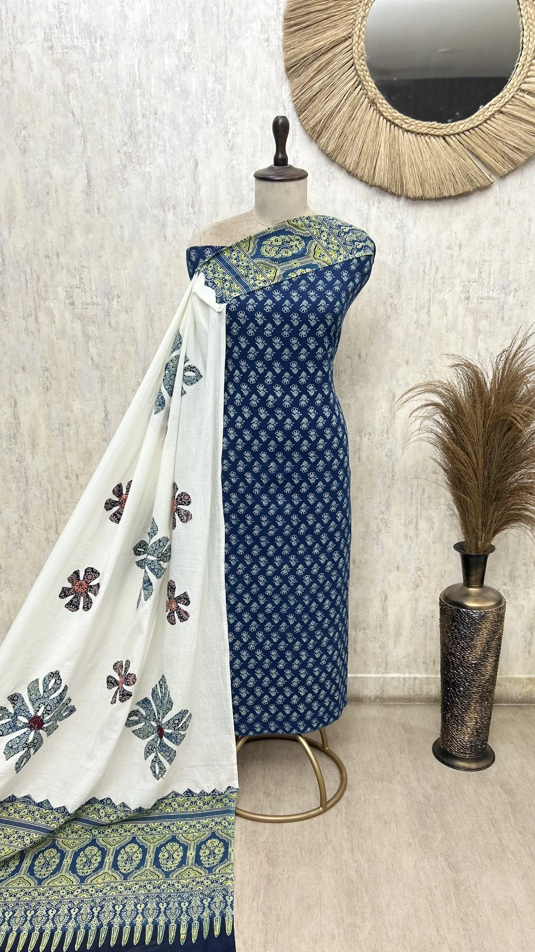 Ajrakh Buti Handblock Print Cotton Unstitched Suits