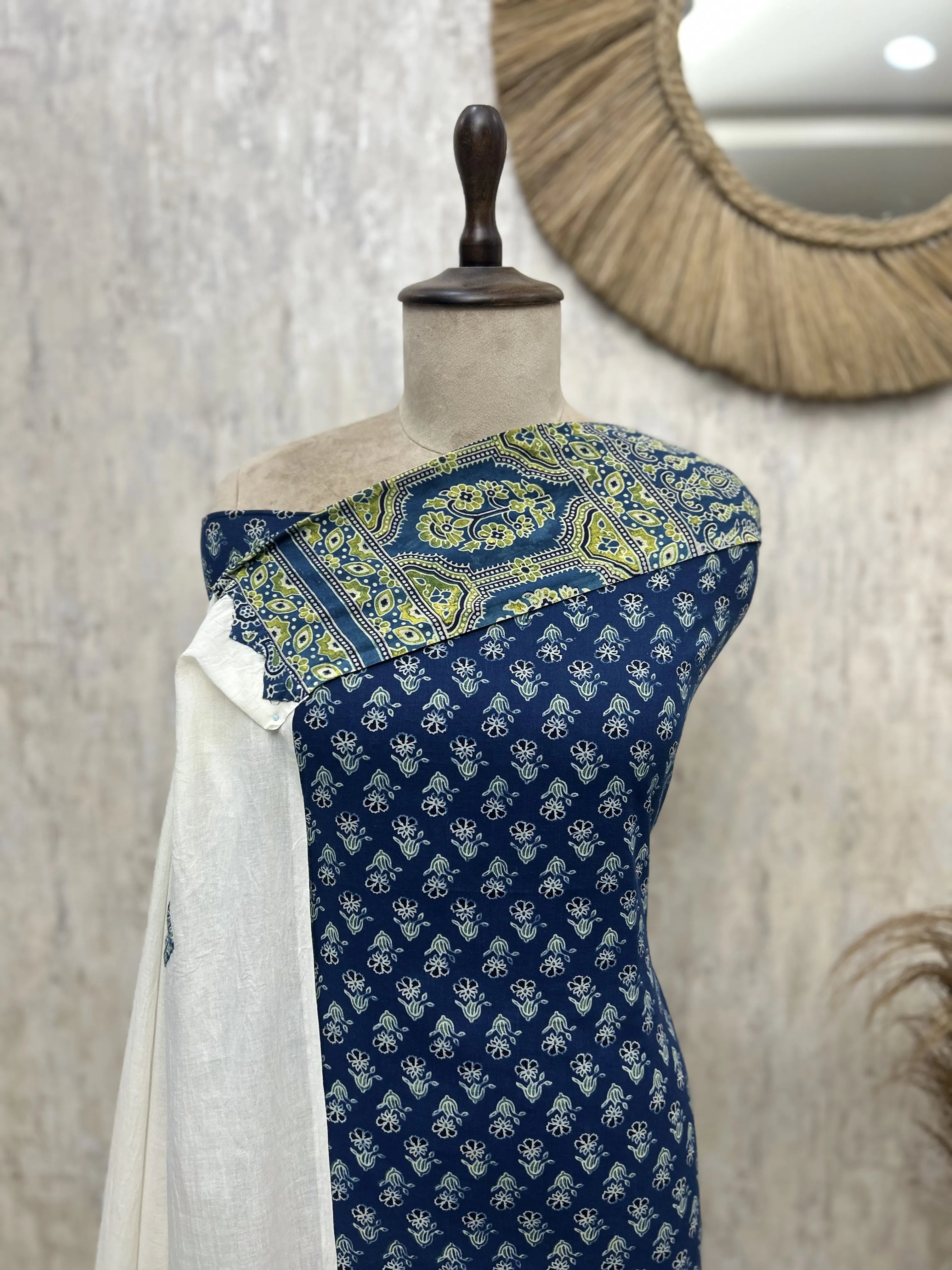 Ajrakh Buti Handblock Print Cotton Unstitched Suits