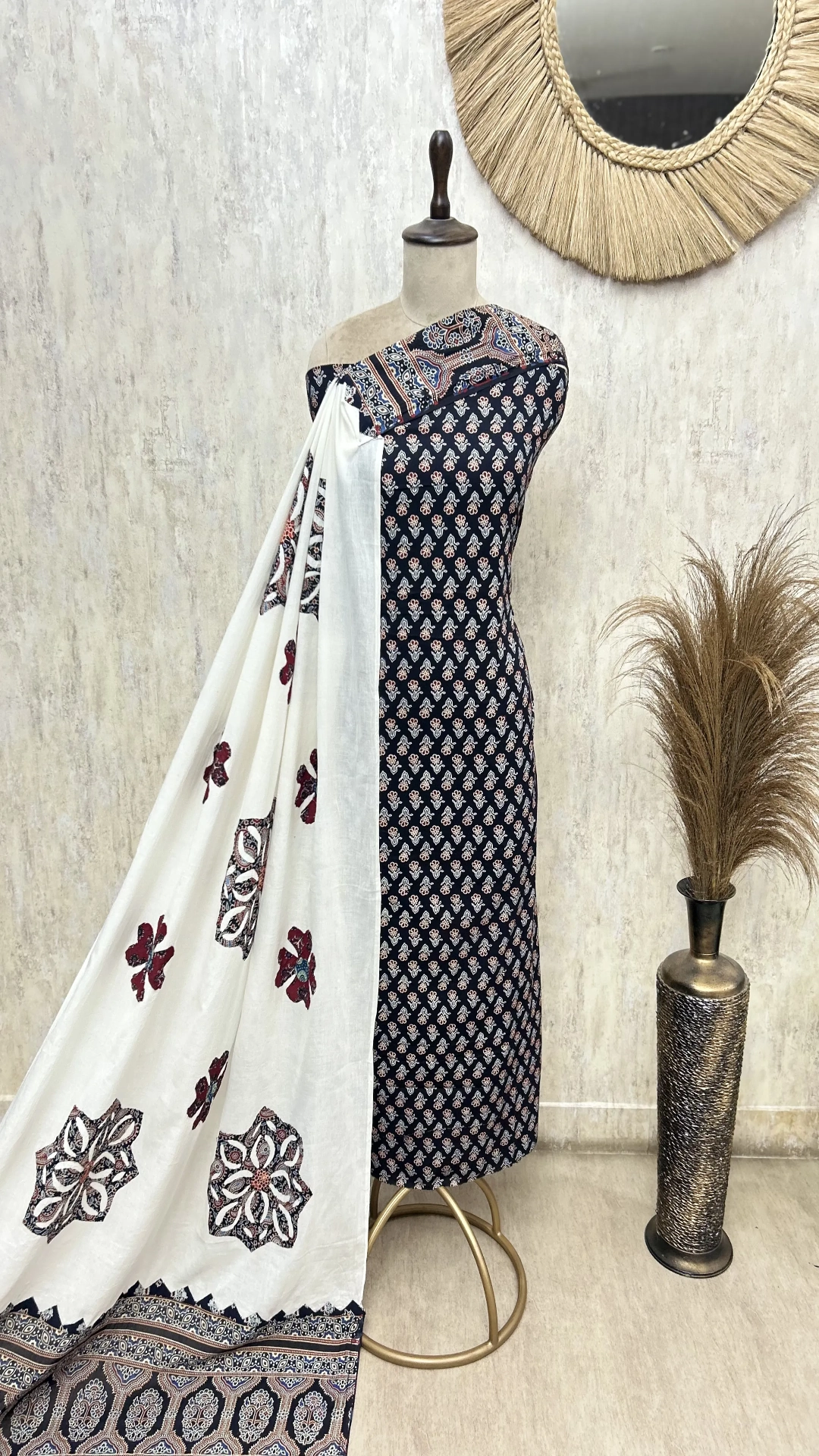 Ajrakh Buti Handblock Print Cotton Unstitched Suits