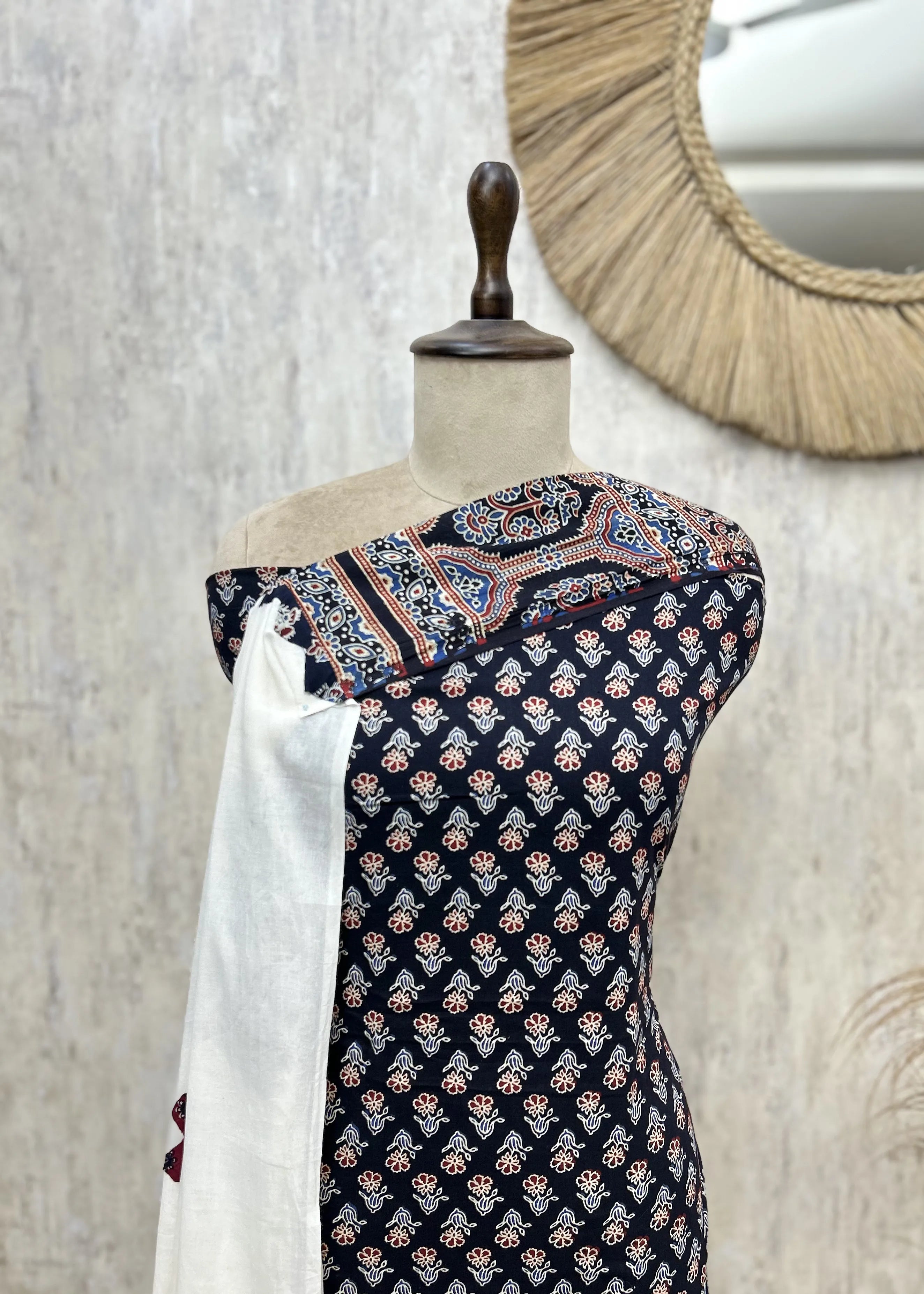 Ajrakh Buti Handblock Print Cotton Unstitched Suits
