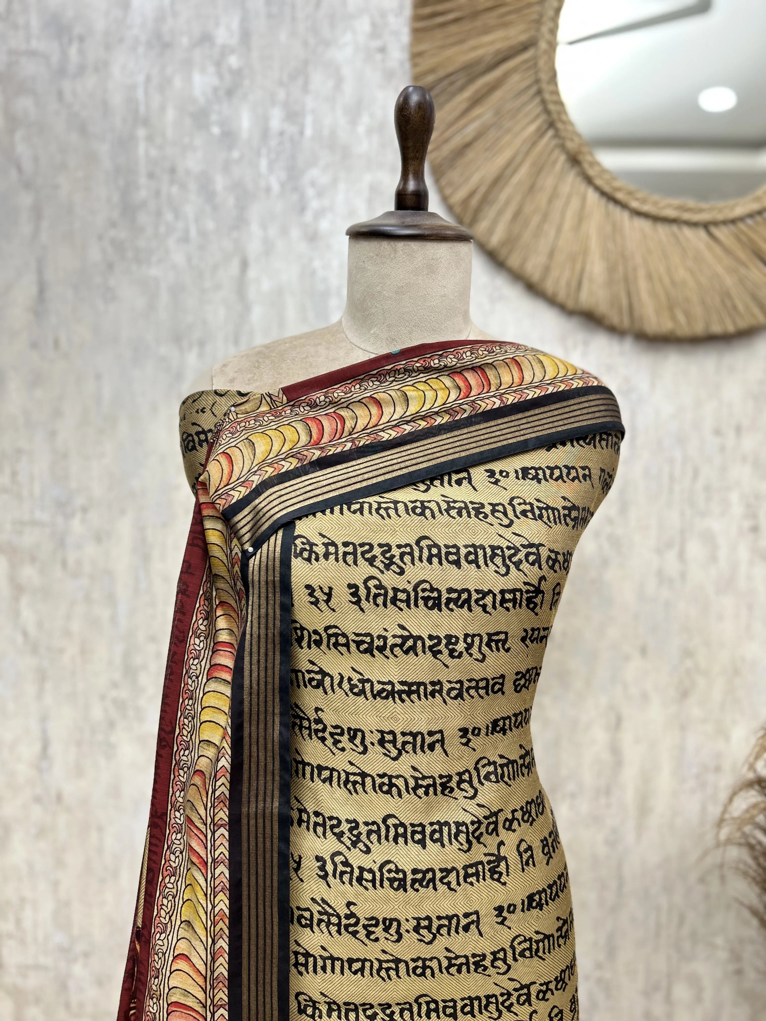 Maheshwari Unstitched Cotton Suit with Kalamkari Pallu