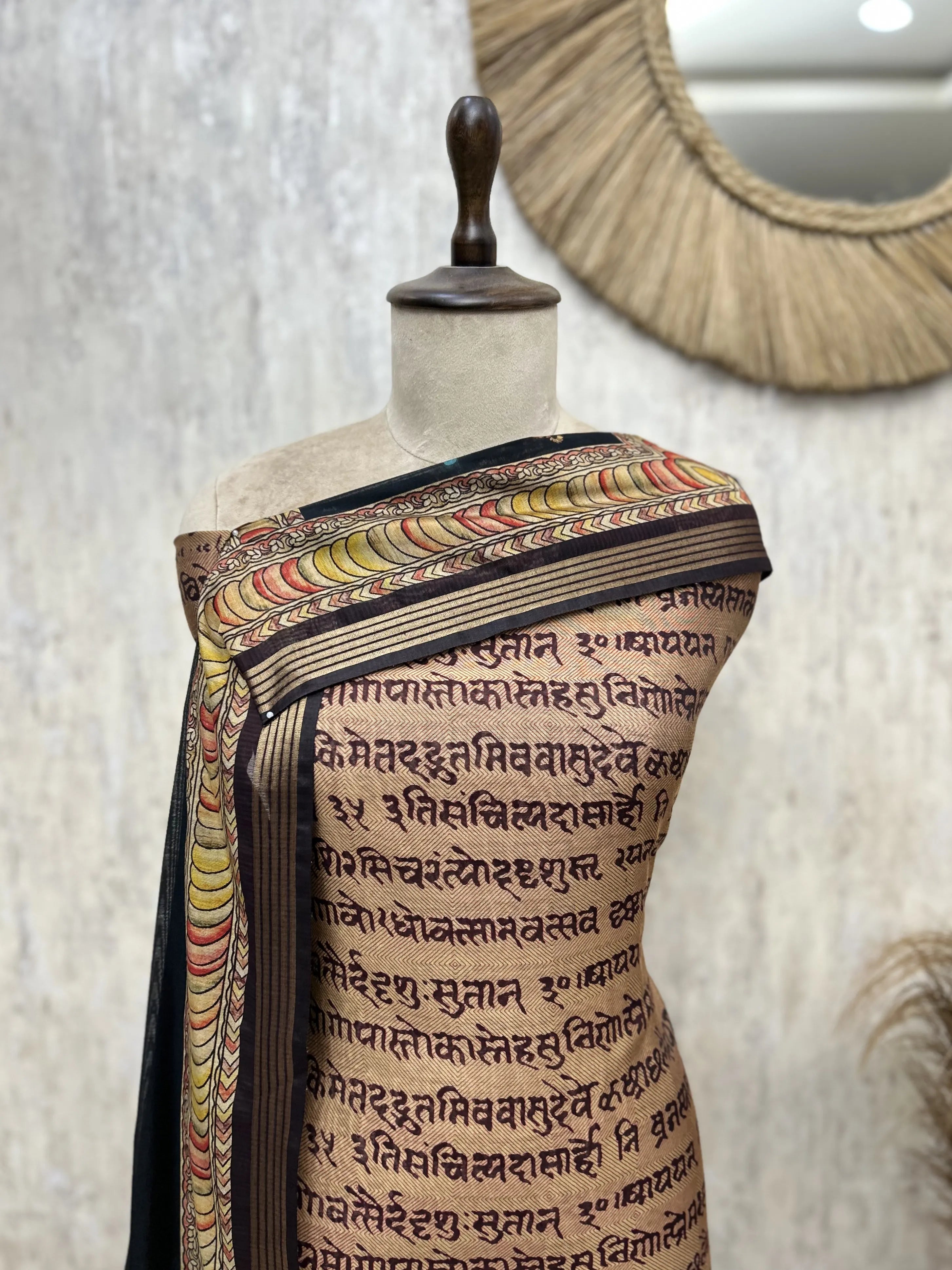 Maheshwari Unstitched Cotton Suit with Kalamkari Pallu