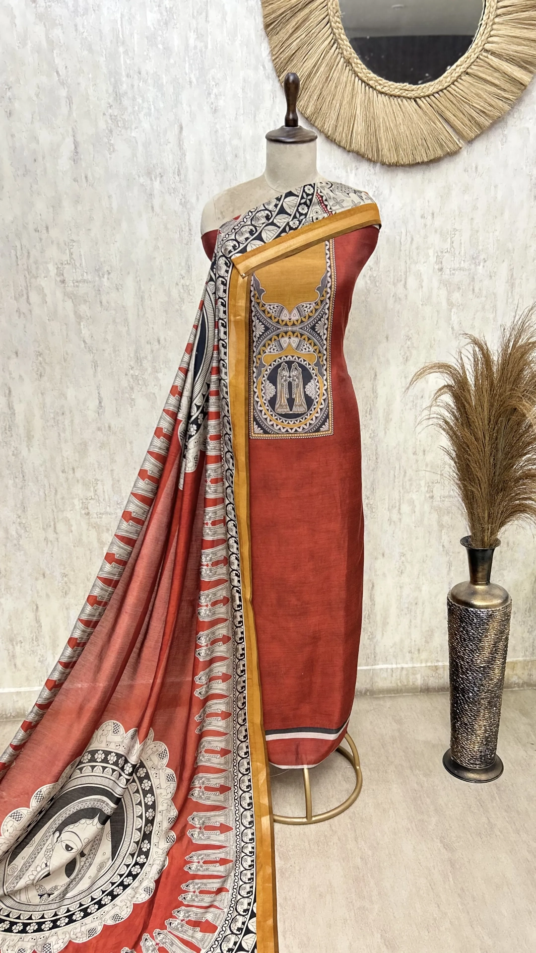 Temple Artistry Maheshwari Unstitched Suit
