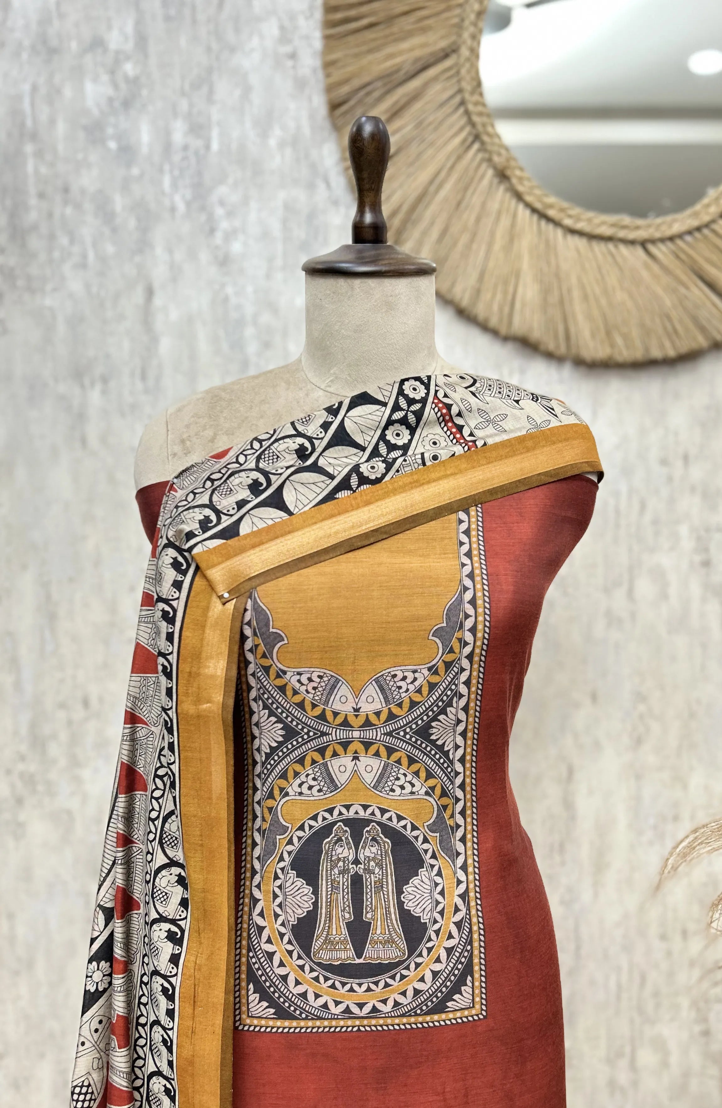 Temple Artistry Maheshwari Unstitched Suit