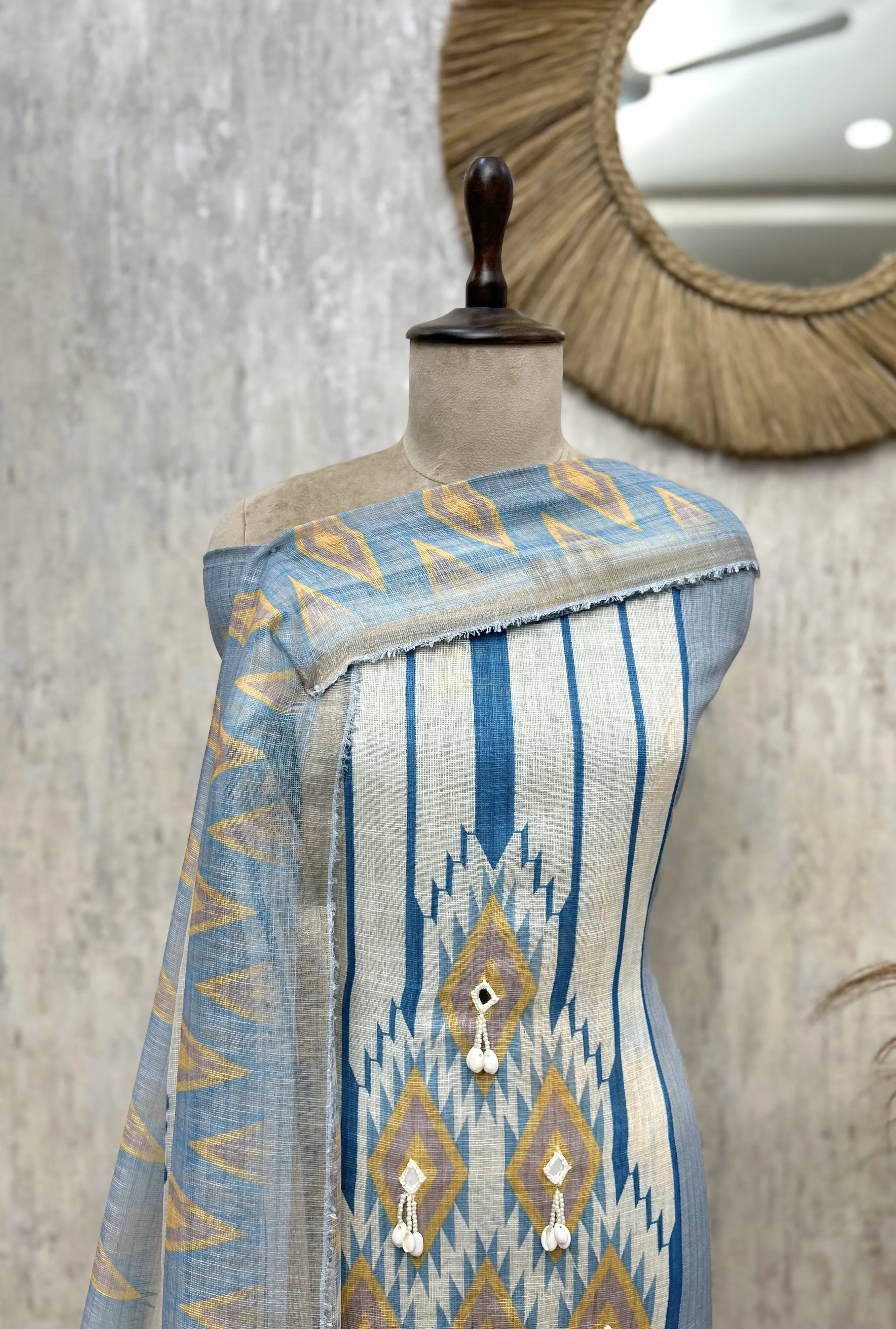 Ethereal Ikat Linen Unstitched Suit