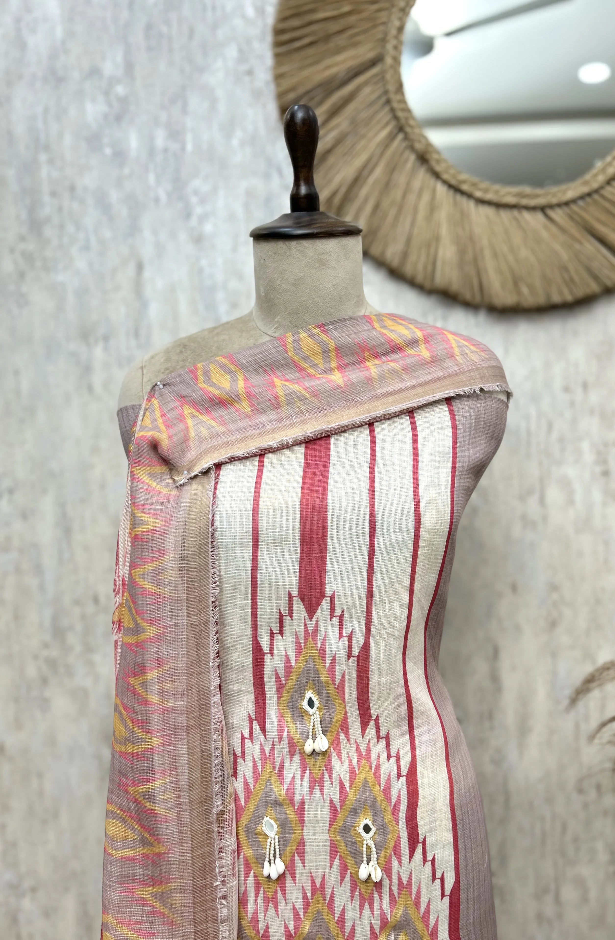 Ethereal Ikat Linen Unstitched Suit