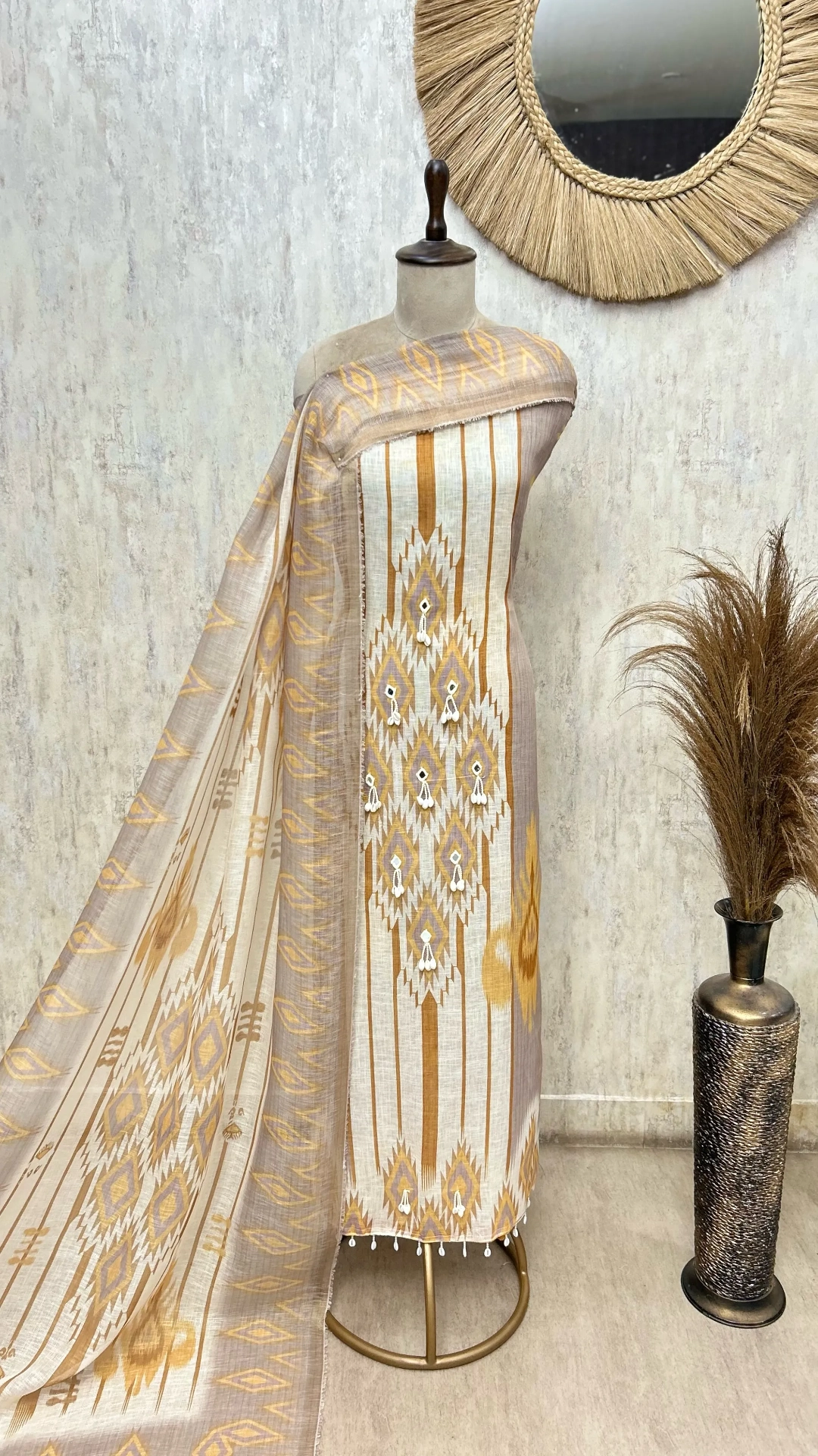 Ethereal Ikat Linen Unstitched Suit