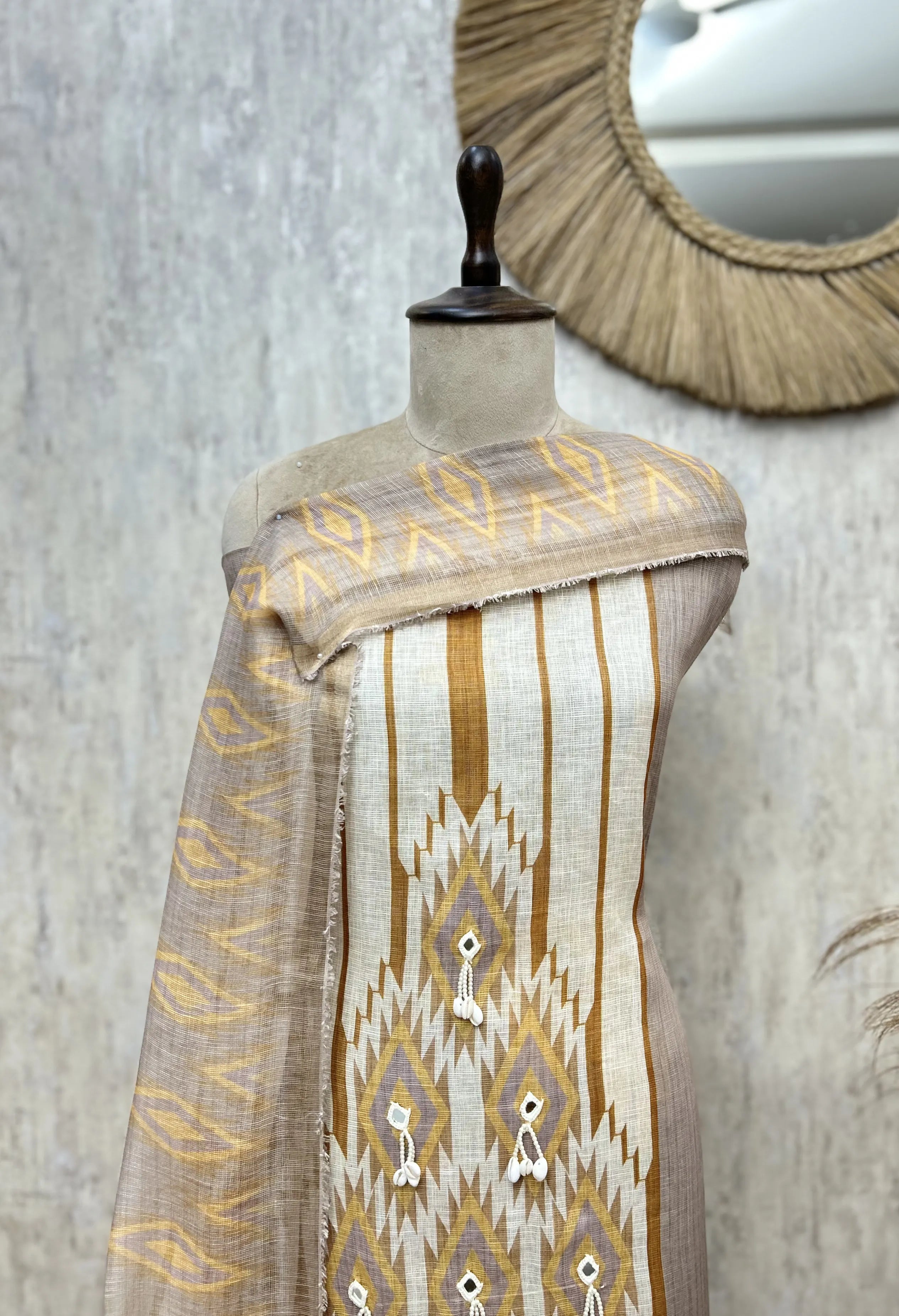 Ethereal Ikat Linen Unstitched Suit
