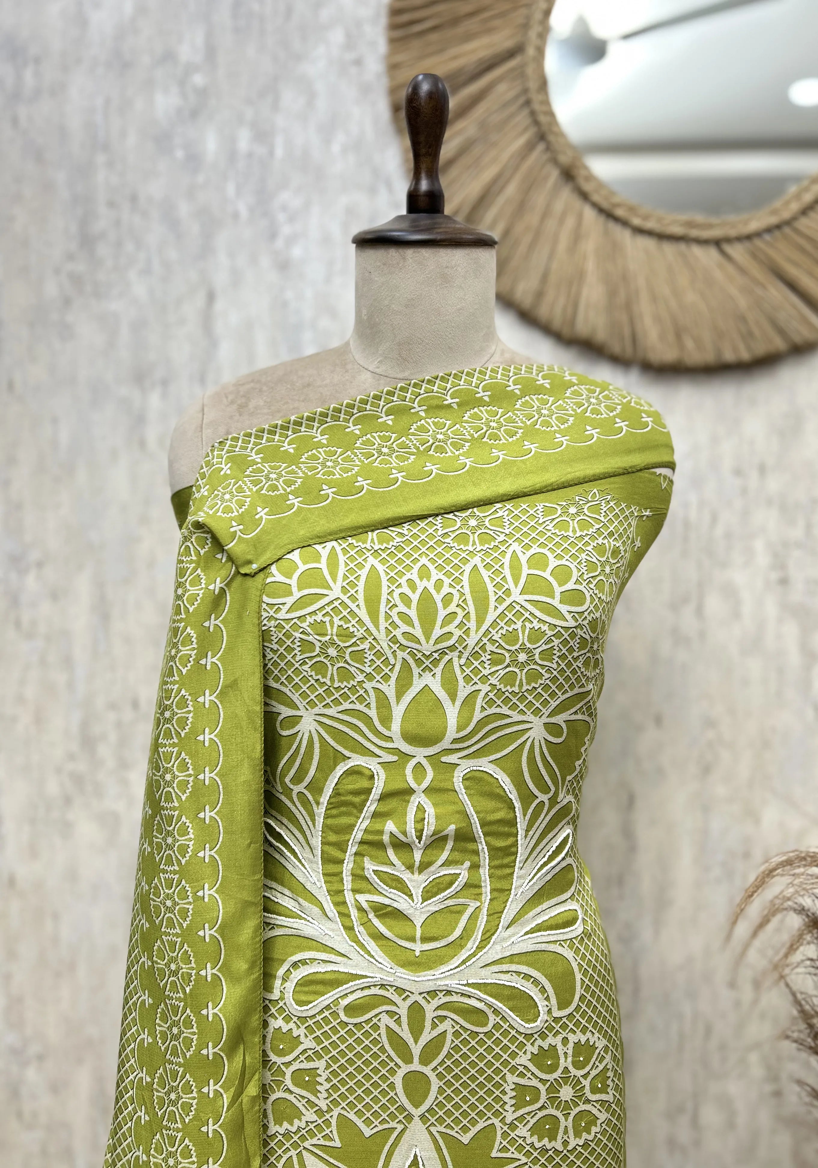 Lotus Lattice Muslin Unstitched Suit