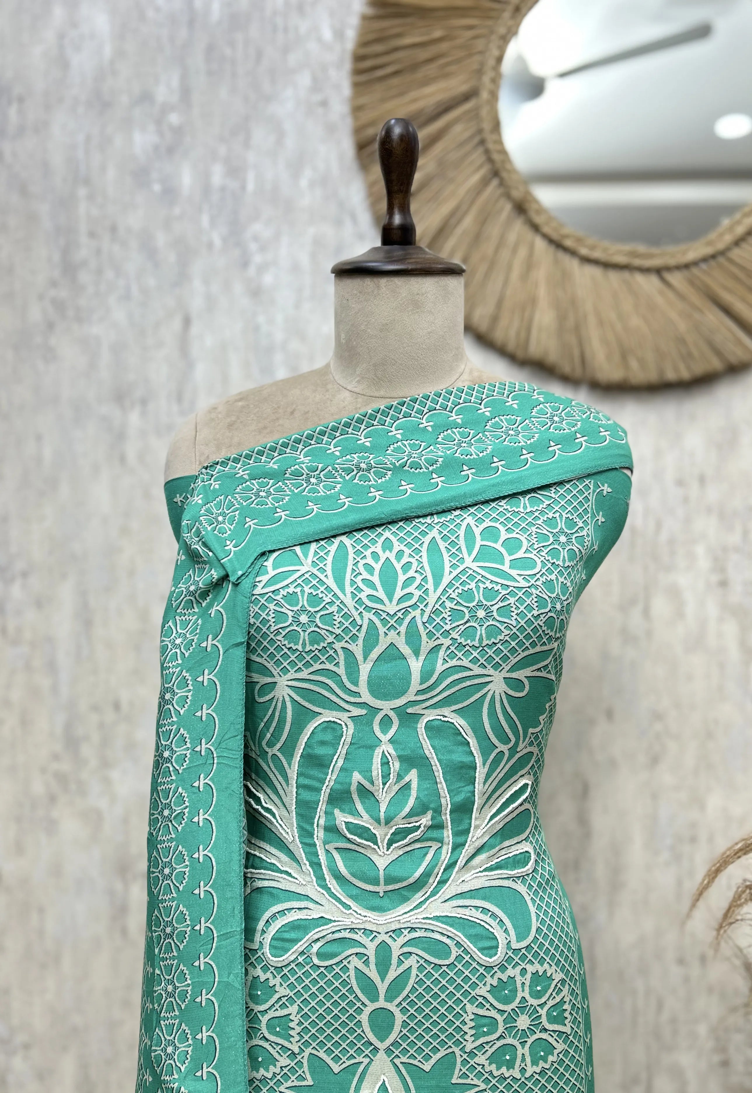 Lotus Lattice Muslin Unstitched Suit