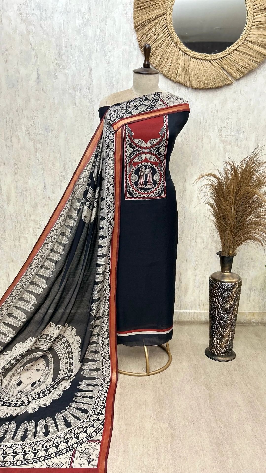 Temple Artistry Maheshwari Unstitched Suit